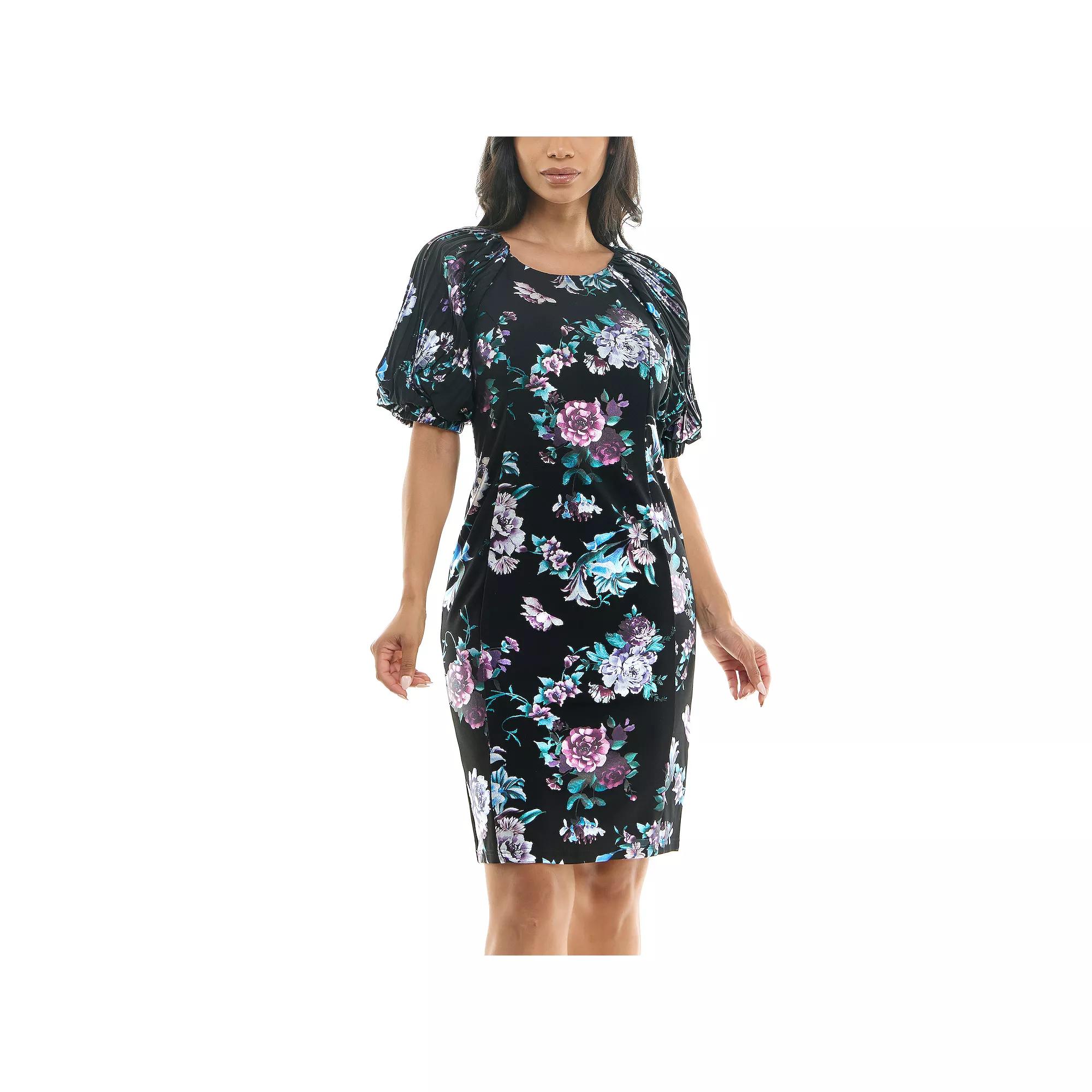 Women's Nina Leonard Pleat Puff Sleeve Dress,  Product Image