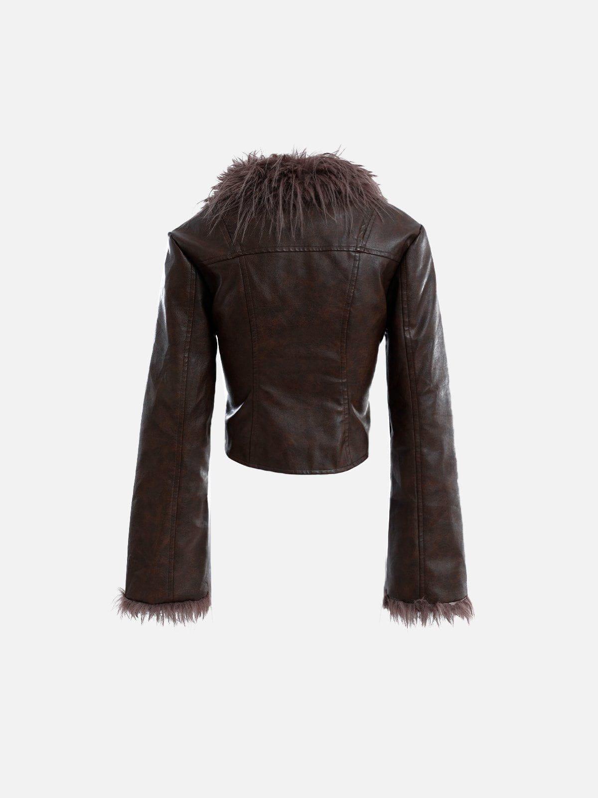 Aelfric Eden Fur Collar Faux Leather Jacket Female Product Image