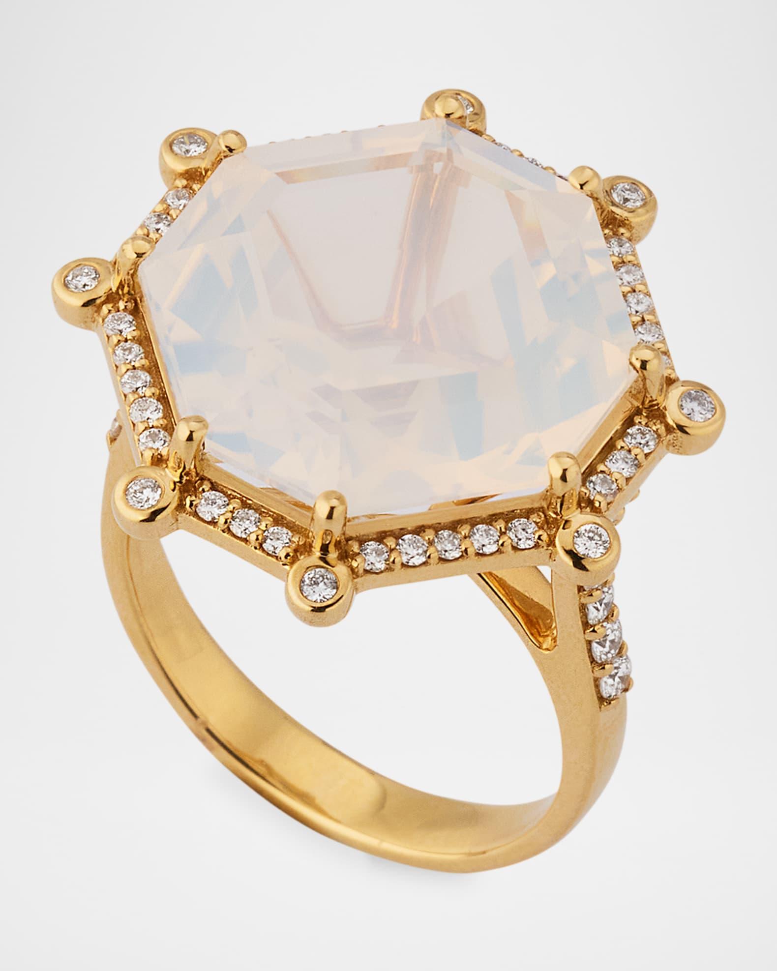 18K Yellow Gold Gossip Moon Quartz Statement Ring with Diamonds Product Image