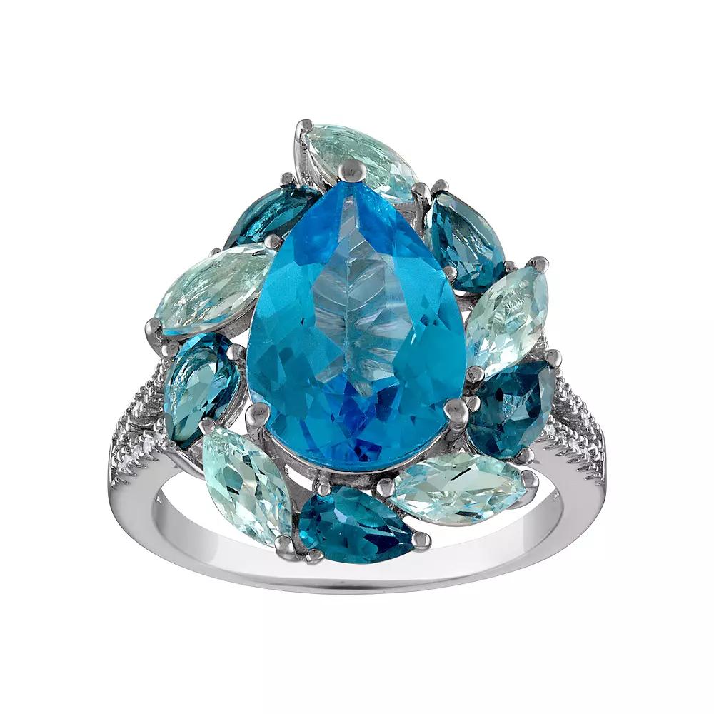 Tiara Sterling Silver Blue Topaz & 1/8 Carat T.W. Diamond Ring, Women's,  Product Image