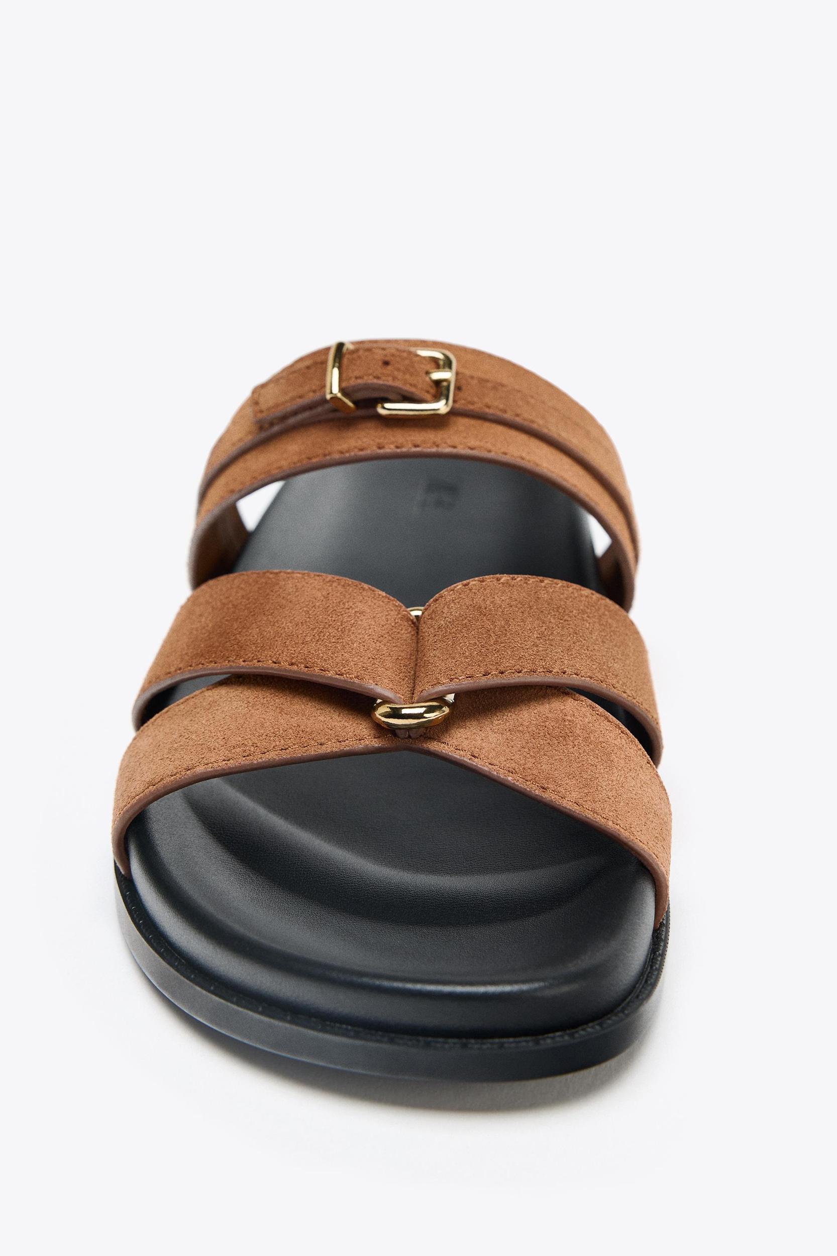 SUEDE CROSSED STRAP SANDALS Product Image