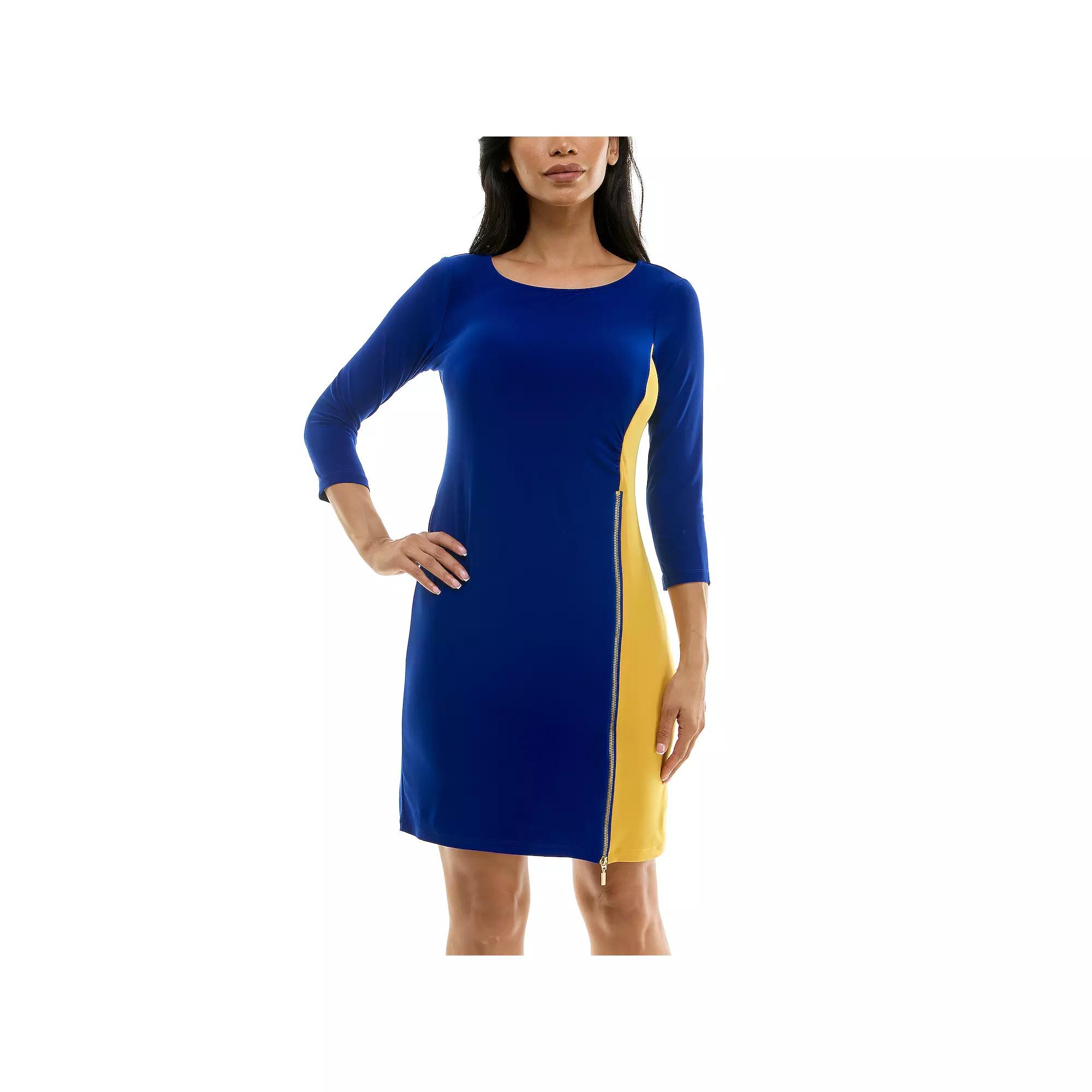 Women's Nina Leonard Colorblock Faux-Wrap Mini Dress, Size: Medium, Blue Gold Product Image