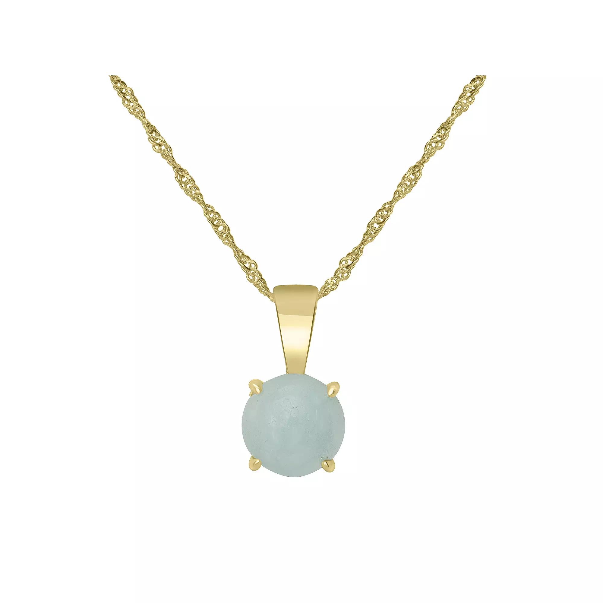 Gemistry 14k Gold over Sterling Silver Stone Round Pendant Necklace, Women's, Size: 18-20" ADJ, Amazonite Product Image