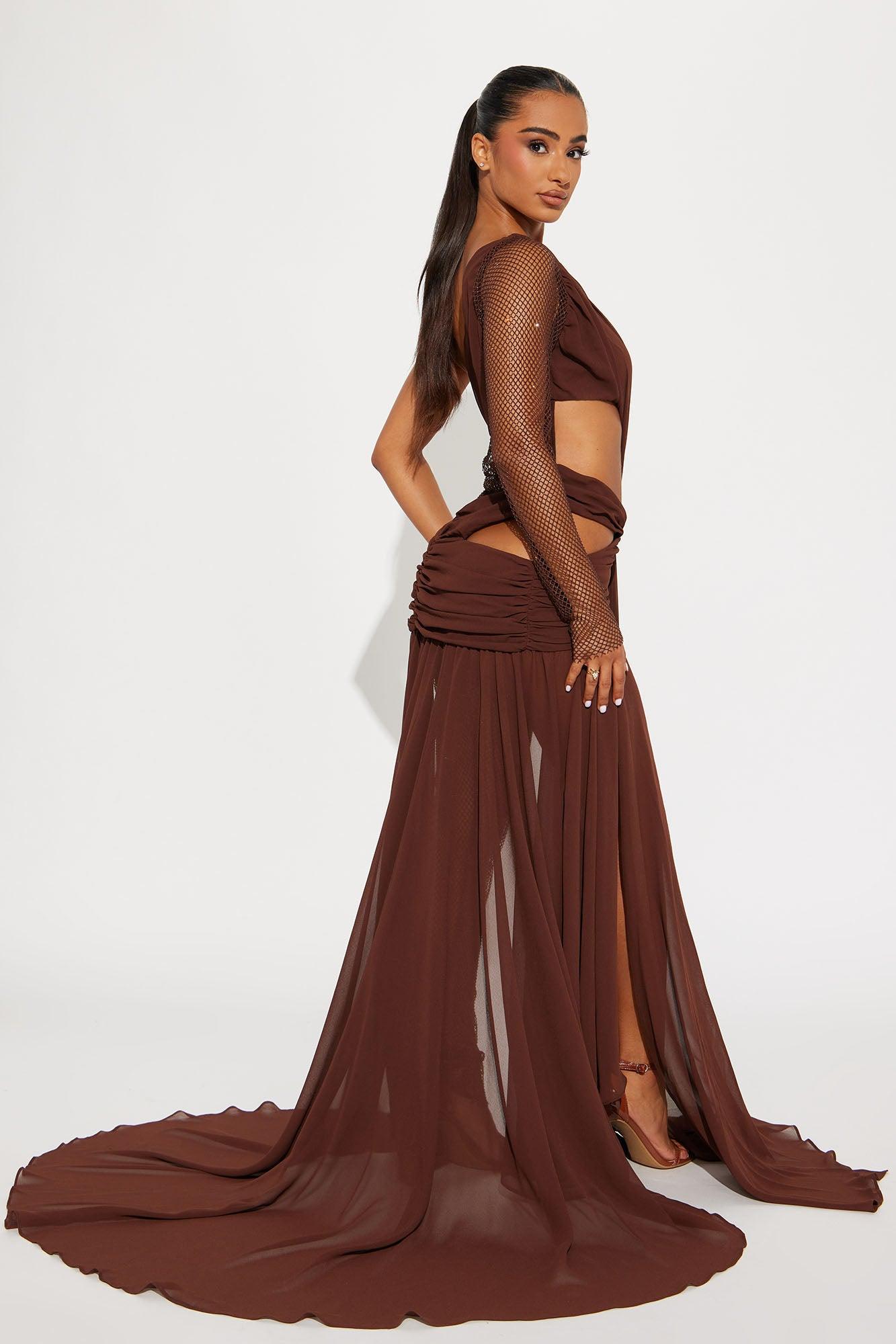 Harper Draped Maxi Dress - Chocolate Product Image