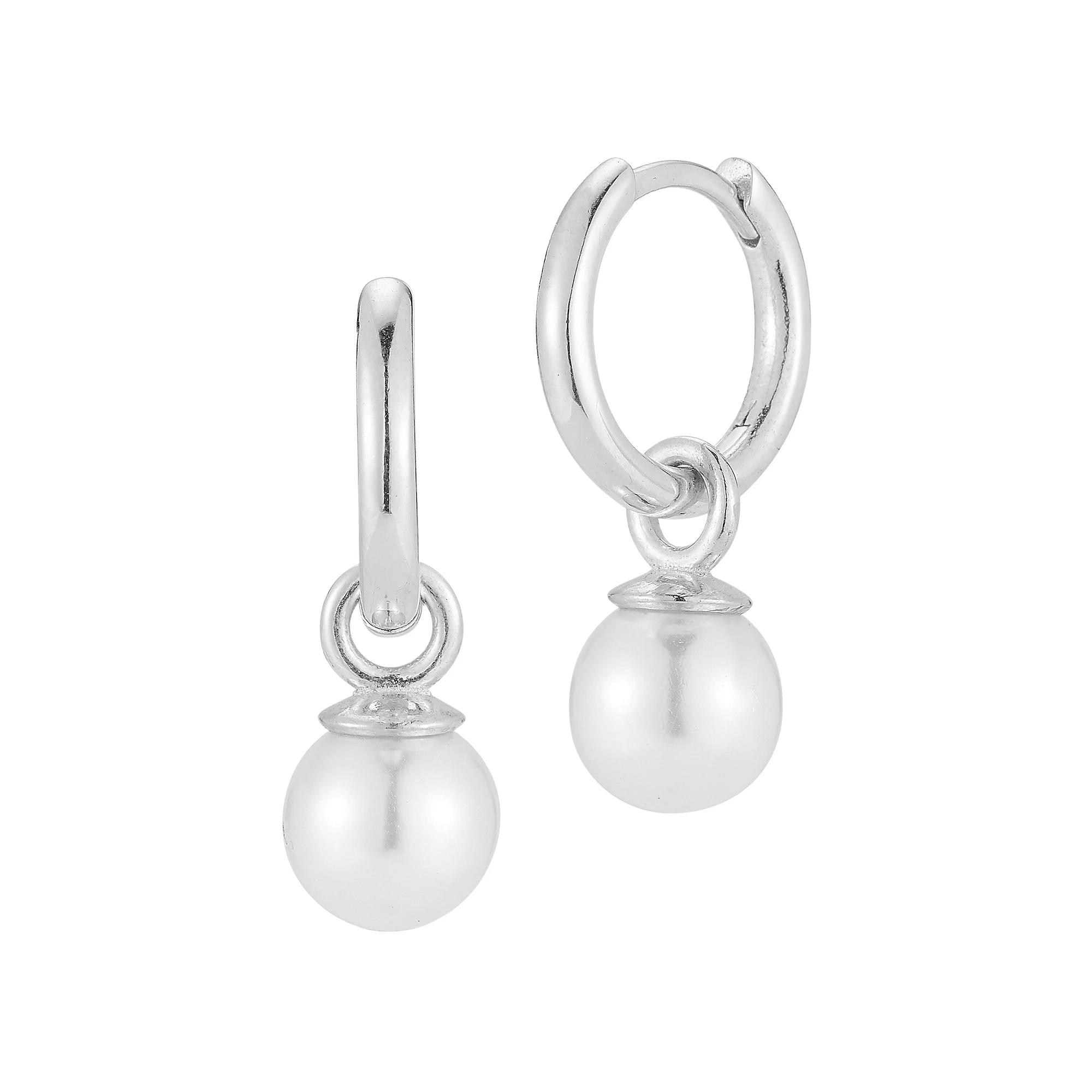 Sunkissed Sterling Freshwater Cultured Pearl Huggie Hoop Earrings, Women's, Silver Tone Product Image