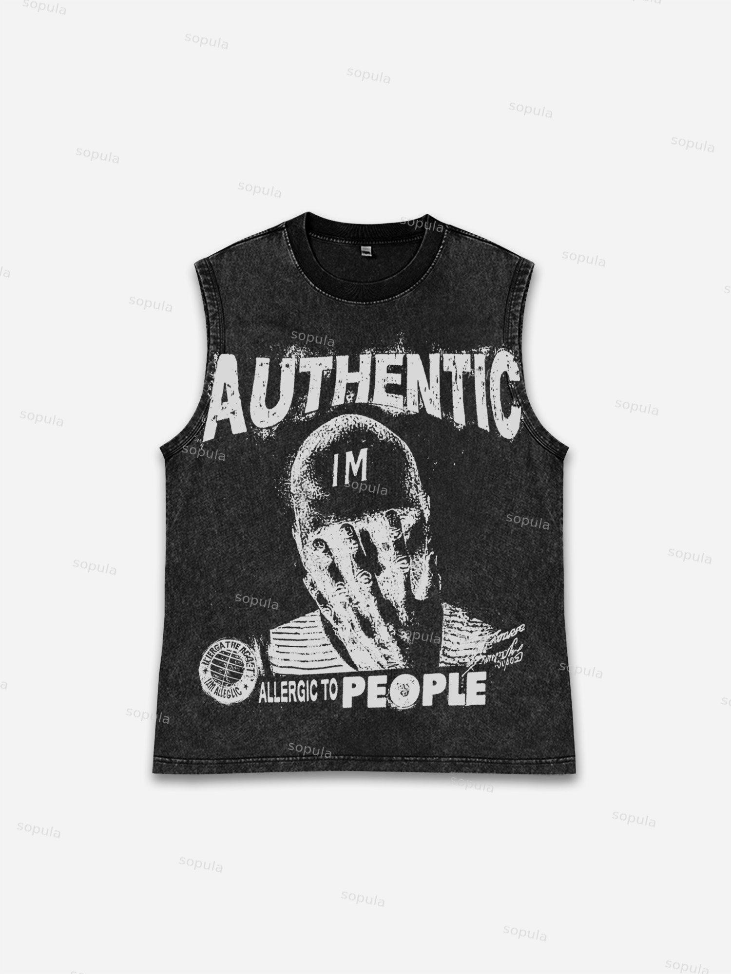 Retro I Am Allergic To People Graphic Wash Tank Top Product Image