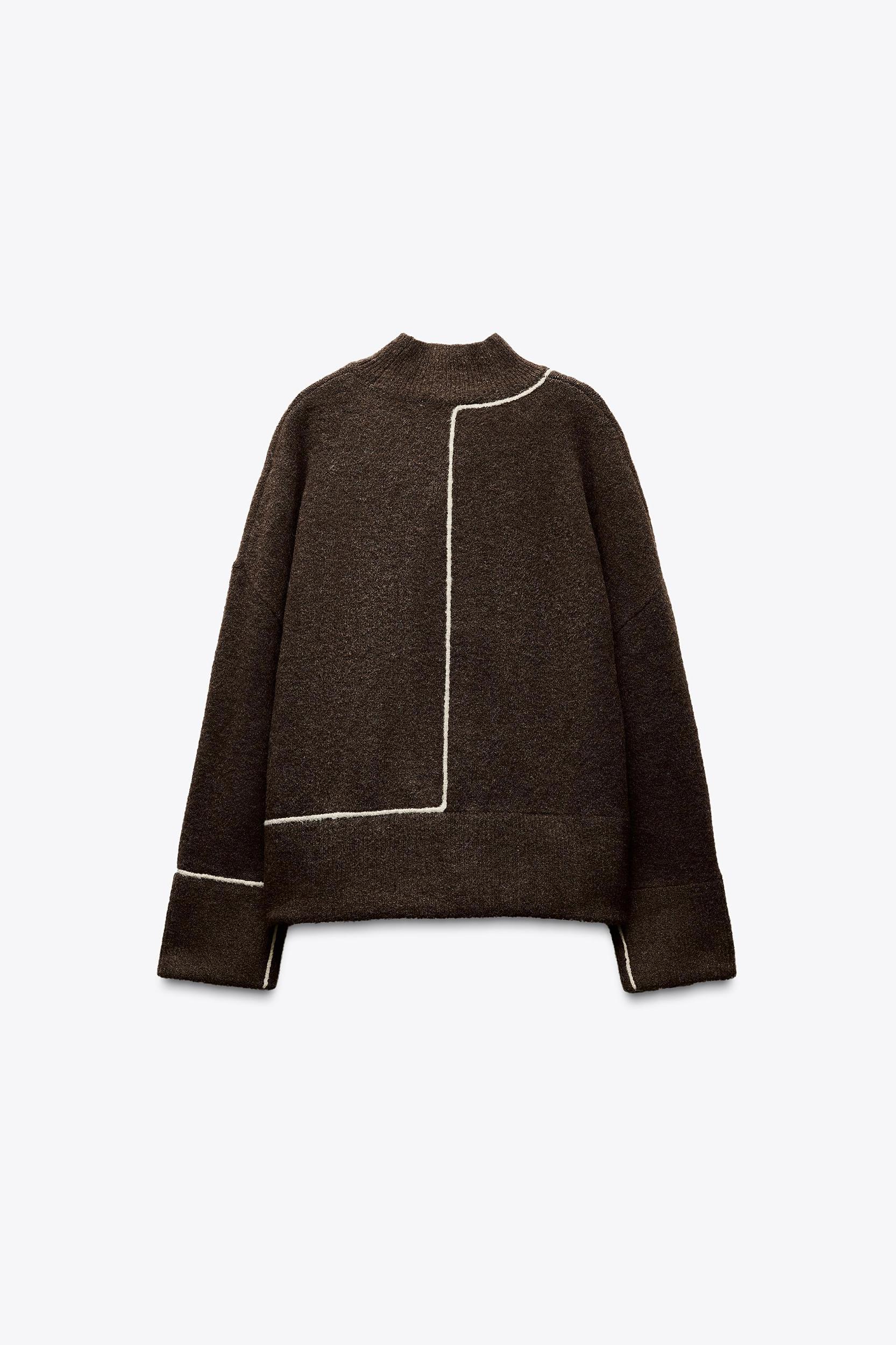 KNIT SWEATER WITH CONTRASTING PIPING Product Image