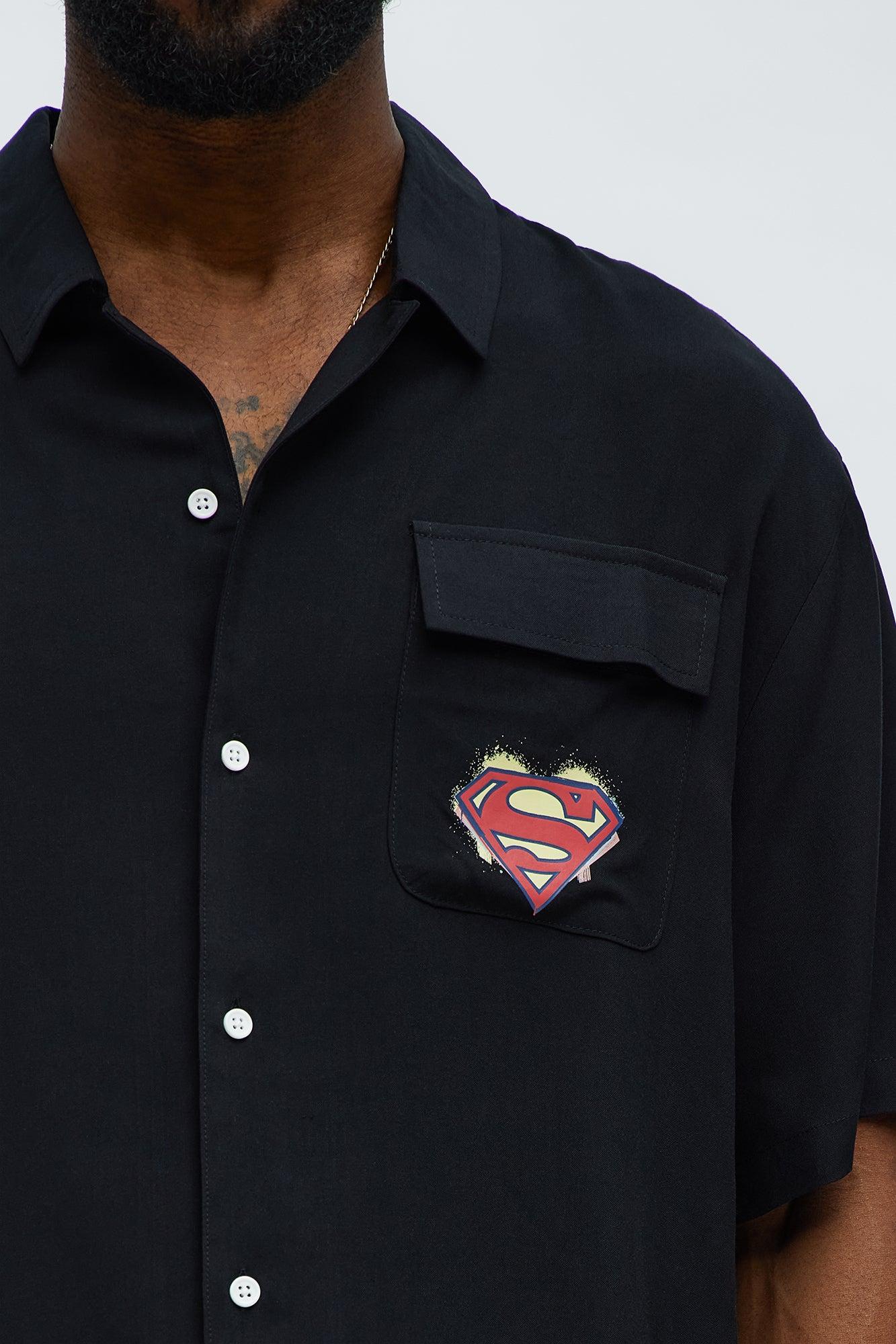 Relaxed Superman Button Up Shirt - Black Male Product Image