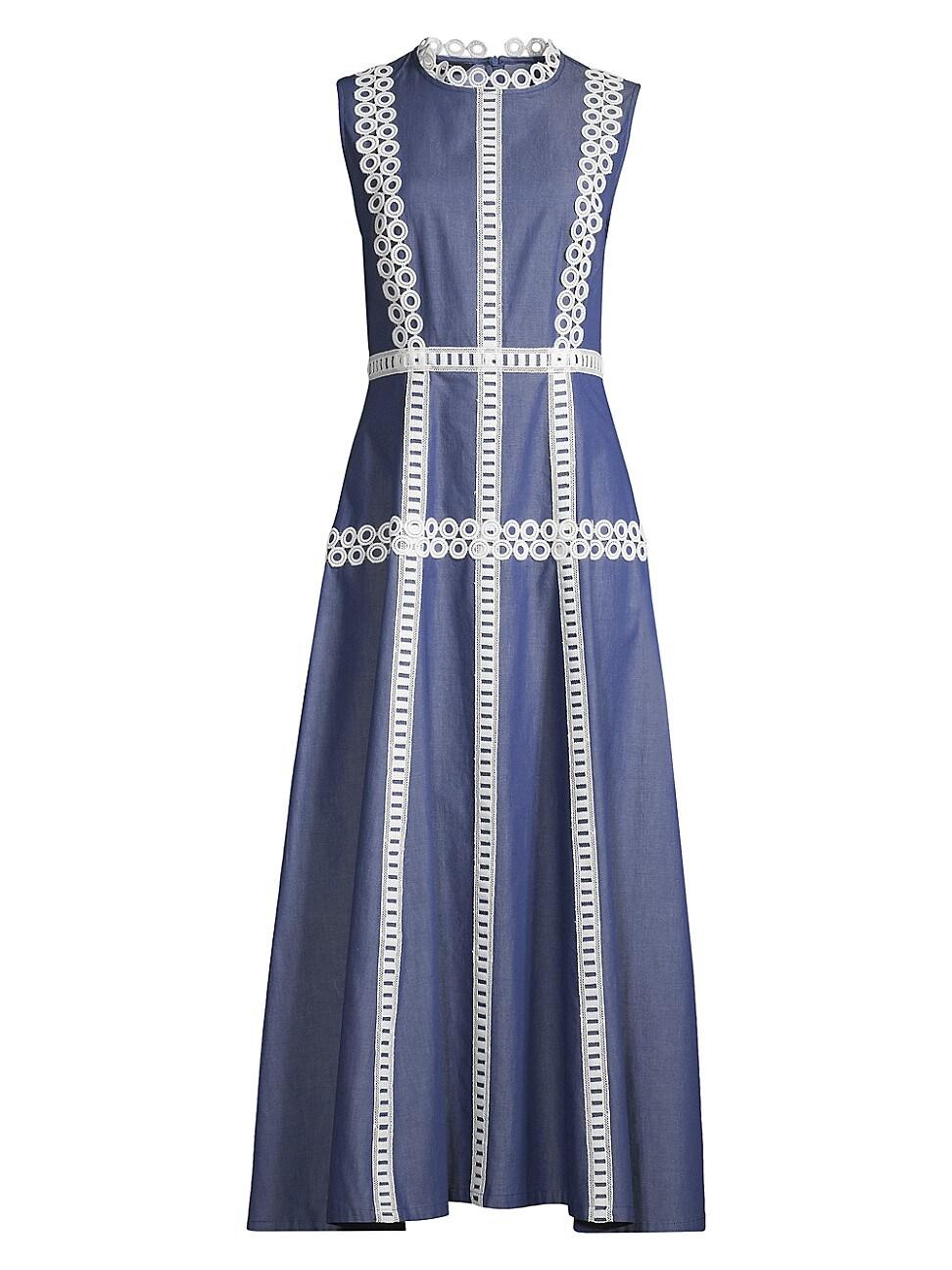 Womens Eyelet-Embroidered Modern-Fit Fit & Flare Maxi Dress Product Image