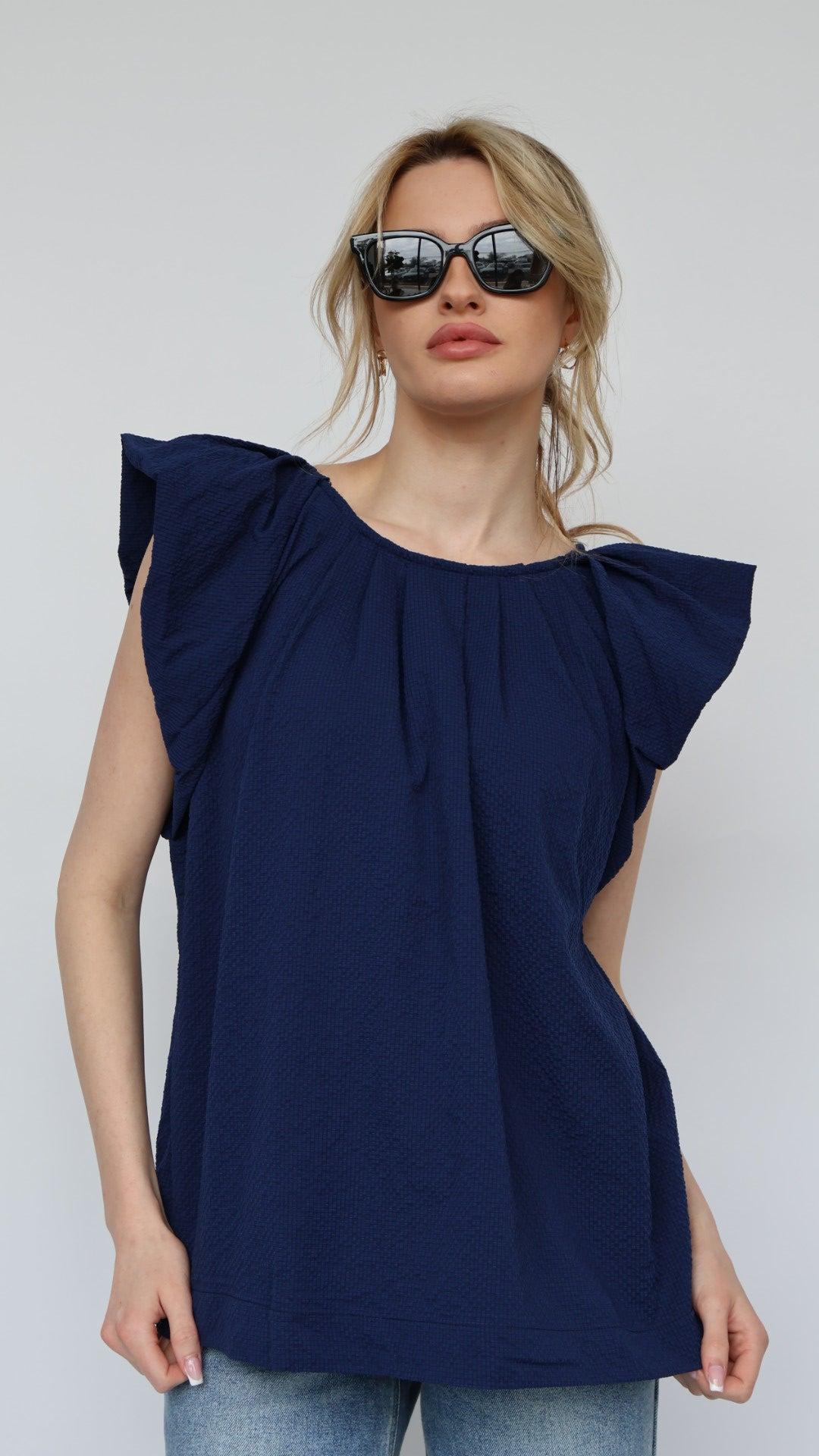 Ruffle Sleeve Pleat Neck Top Product Image