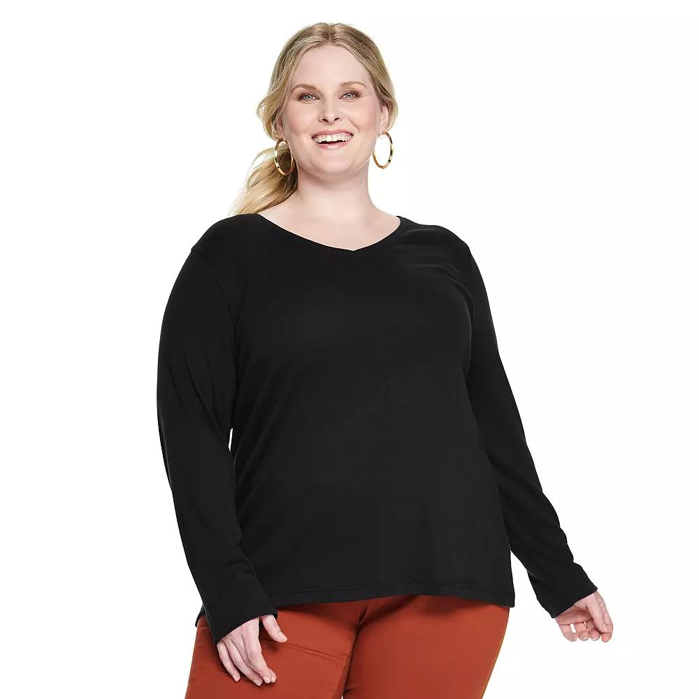 Plus Size Croft & Barrow® Essential V-Neck Top, Women's, Size: 1XL, Black Product Image