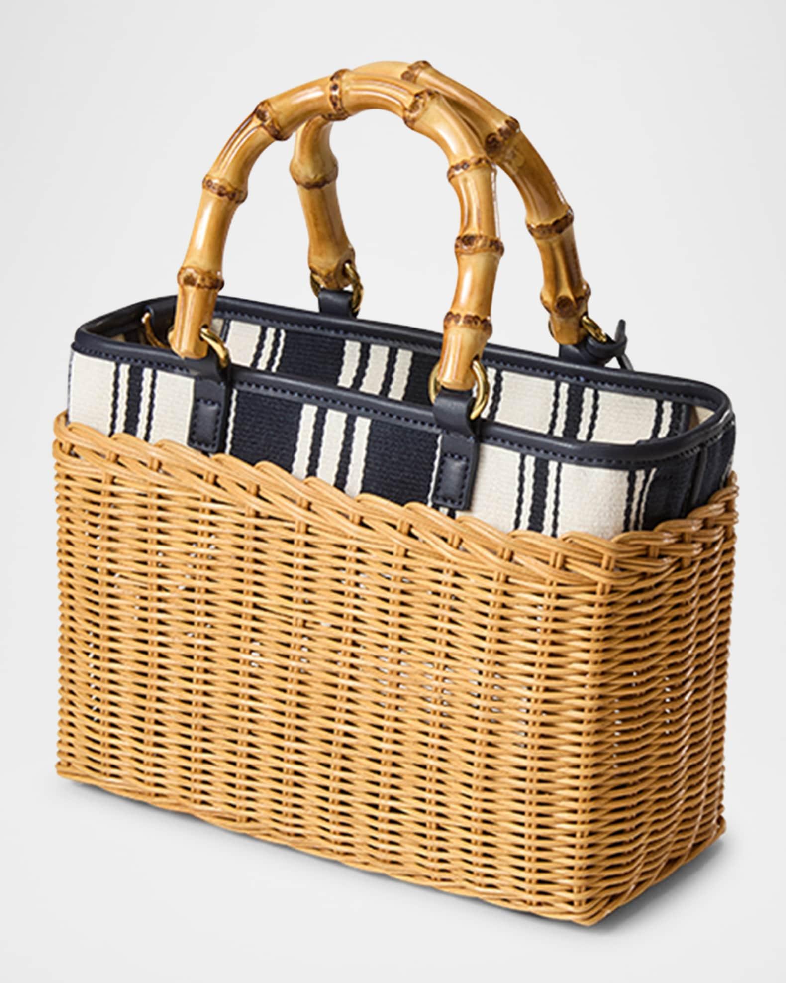 Woven Wicker Crossbody Bag with Striped Canvas Product Image