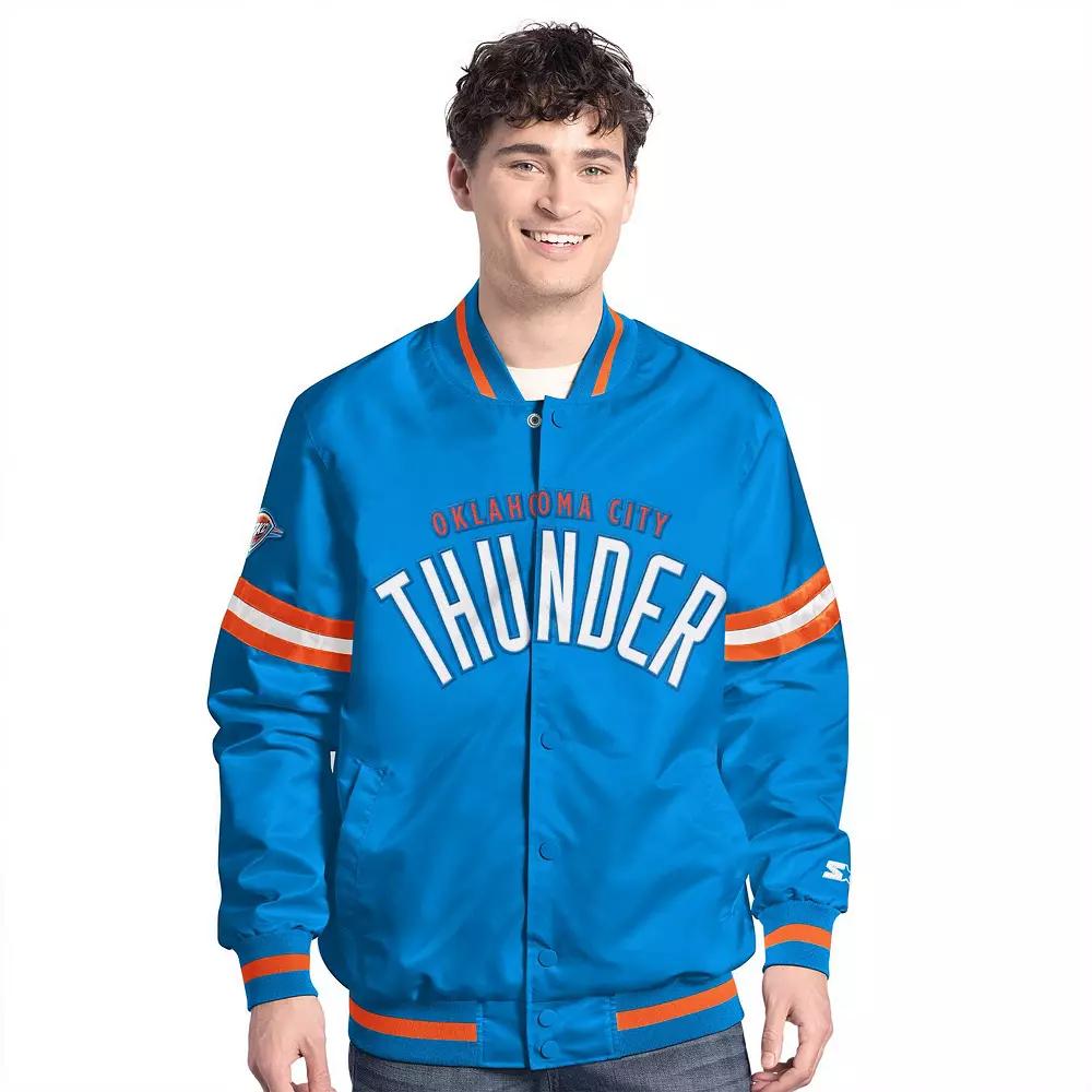 Men's Starter Blue/Orange Oklahoma City Thunder Scout Full Snap Varsity Jacket,  Product Image