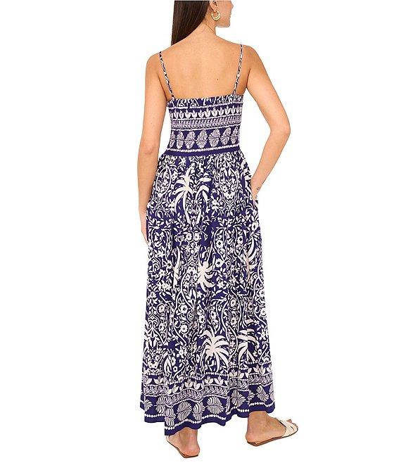 Vince Camuto Woven Printed Square Neck Sleeveless Smocked A-Line Maxi Dress Product Image