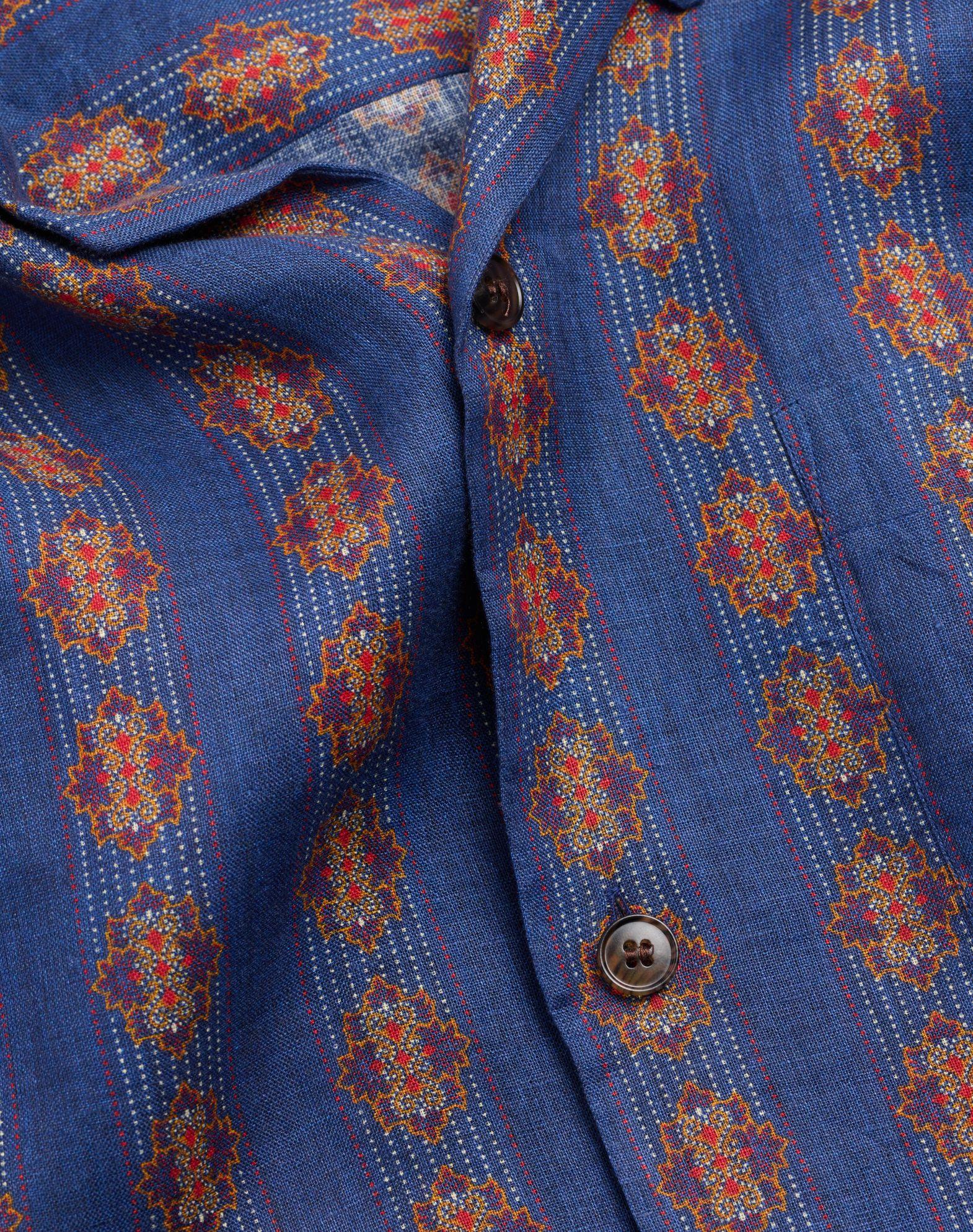 Linen Bowling Shirt With Voyage Imaginaire Print Product Image