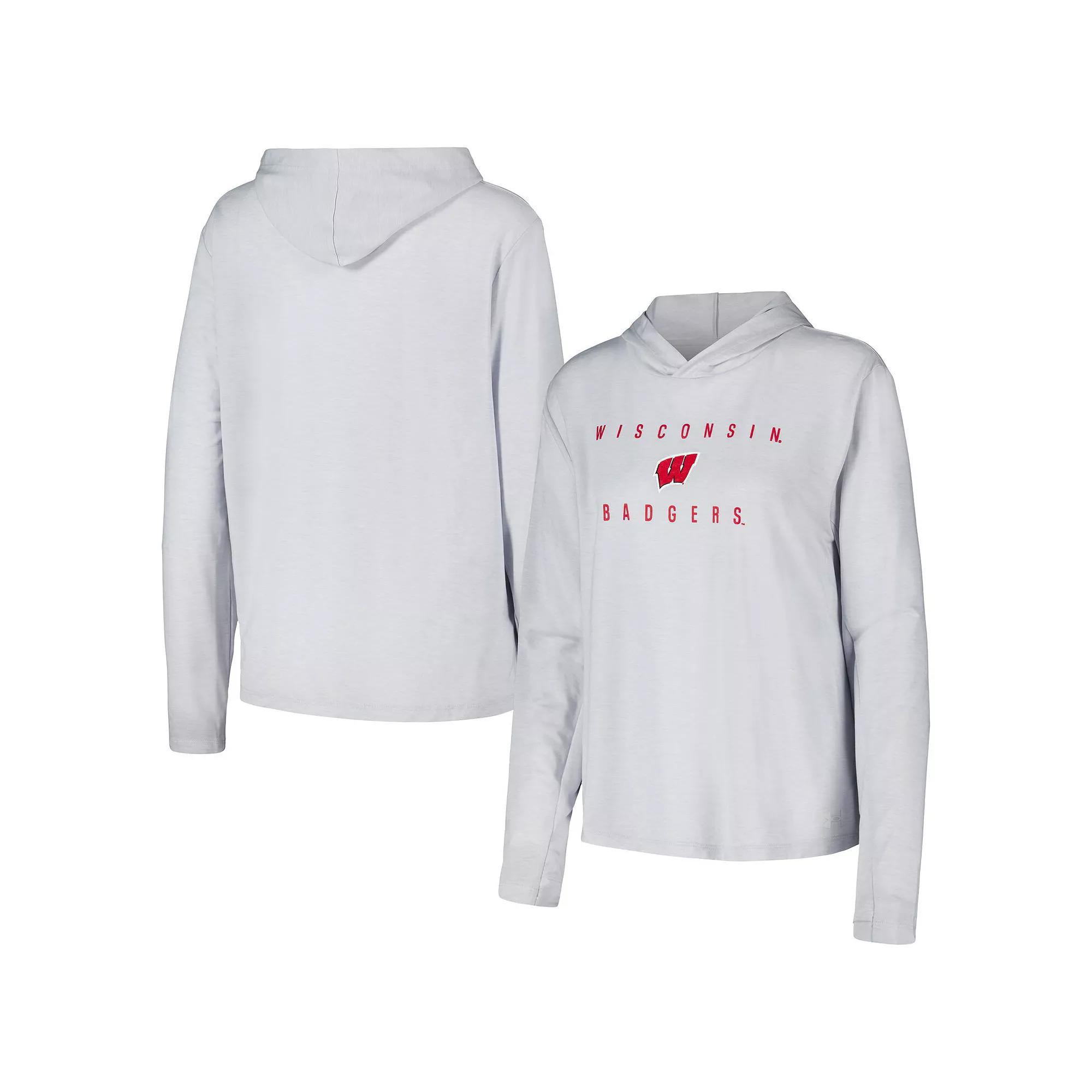 Women's Under Armour Heather Gray Wisconsin Badgers Inline Super-Soft Breezy Long Sleeve Tri-Blend Hoodie T-Shirt,  Product Image