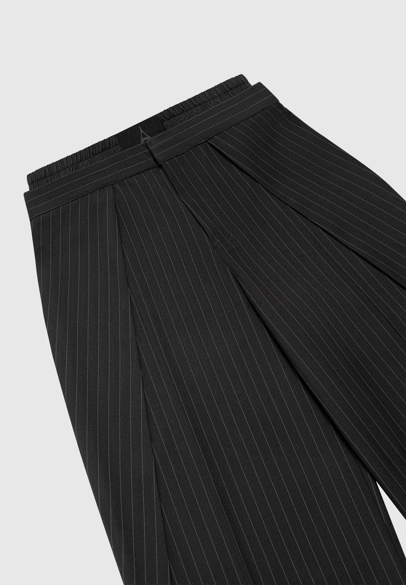 Sofia - Satin Waistband Pinstripe Trousers - Black Female Product Image