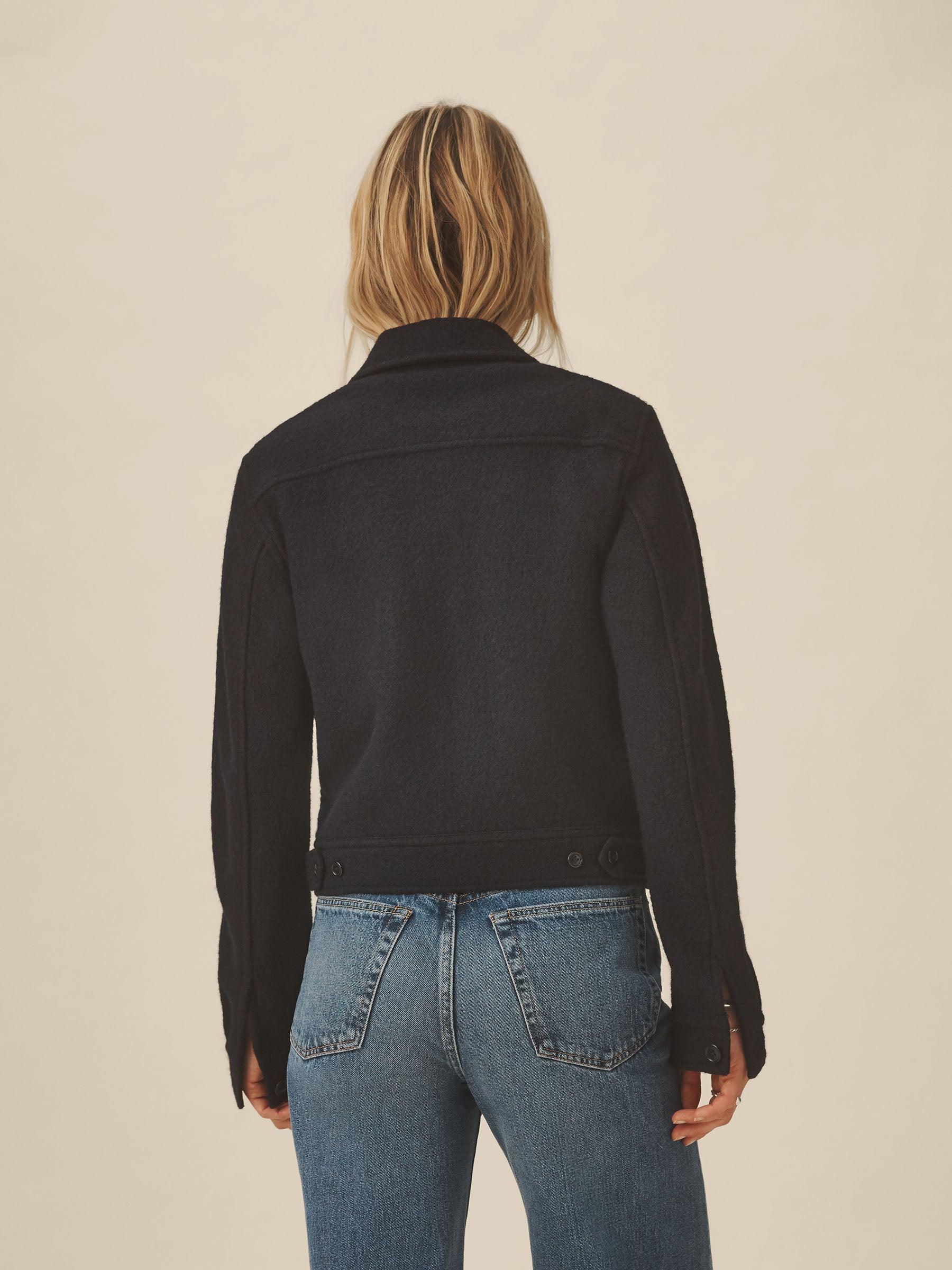 Navy Felted Wool Rider Jacket Product Image