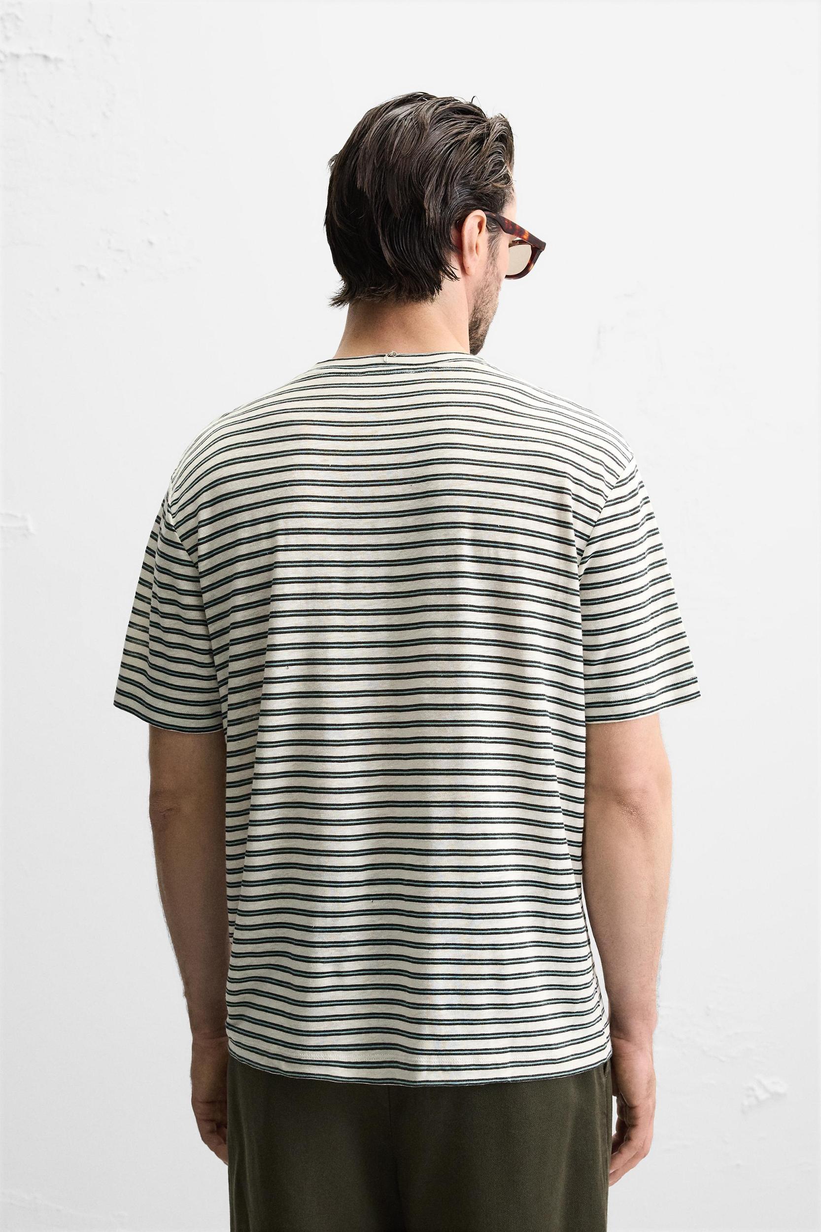 STRIPED LINEN BLEND T-SHIRT Product Image