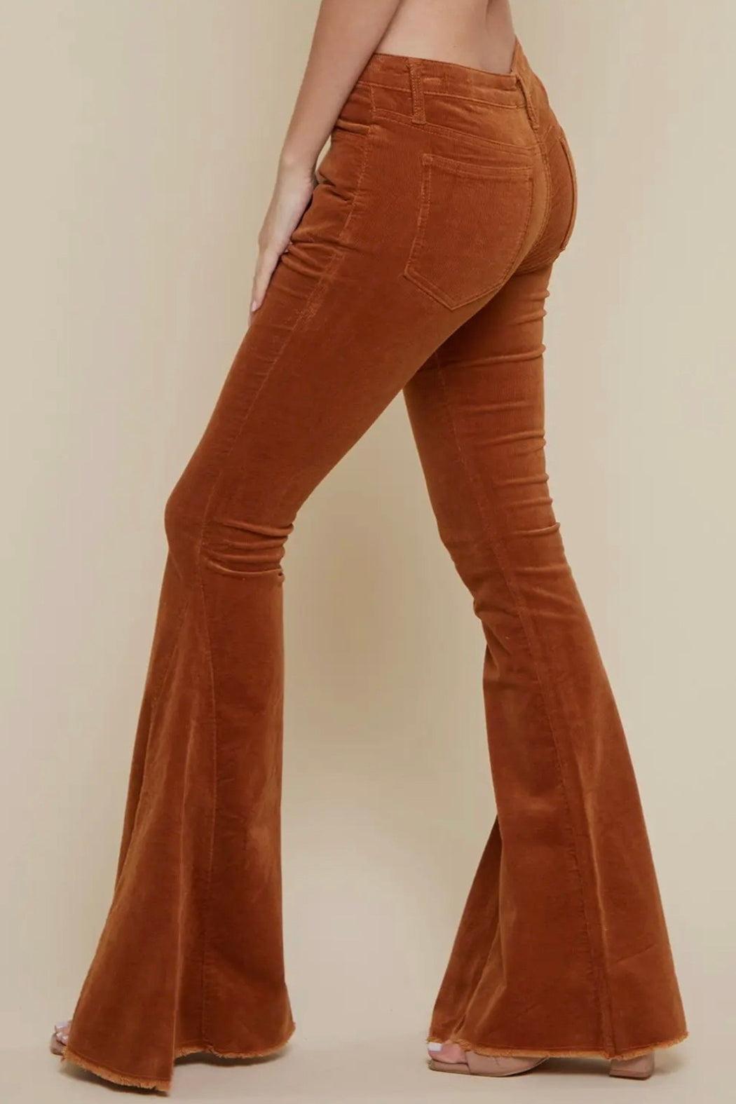 Plus Size Cream Corduroy Bell Bottom Pants Product Image