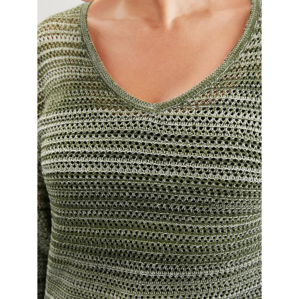 Plus Size Ombre Spacedye Knit V Neck Crochet Knit Top Multicolor Women Casual Loose Long Sleeve V-neck Dailywear Pullovers BloomChic 14-16/1X Product Image