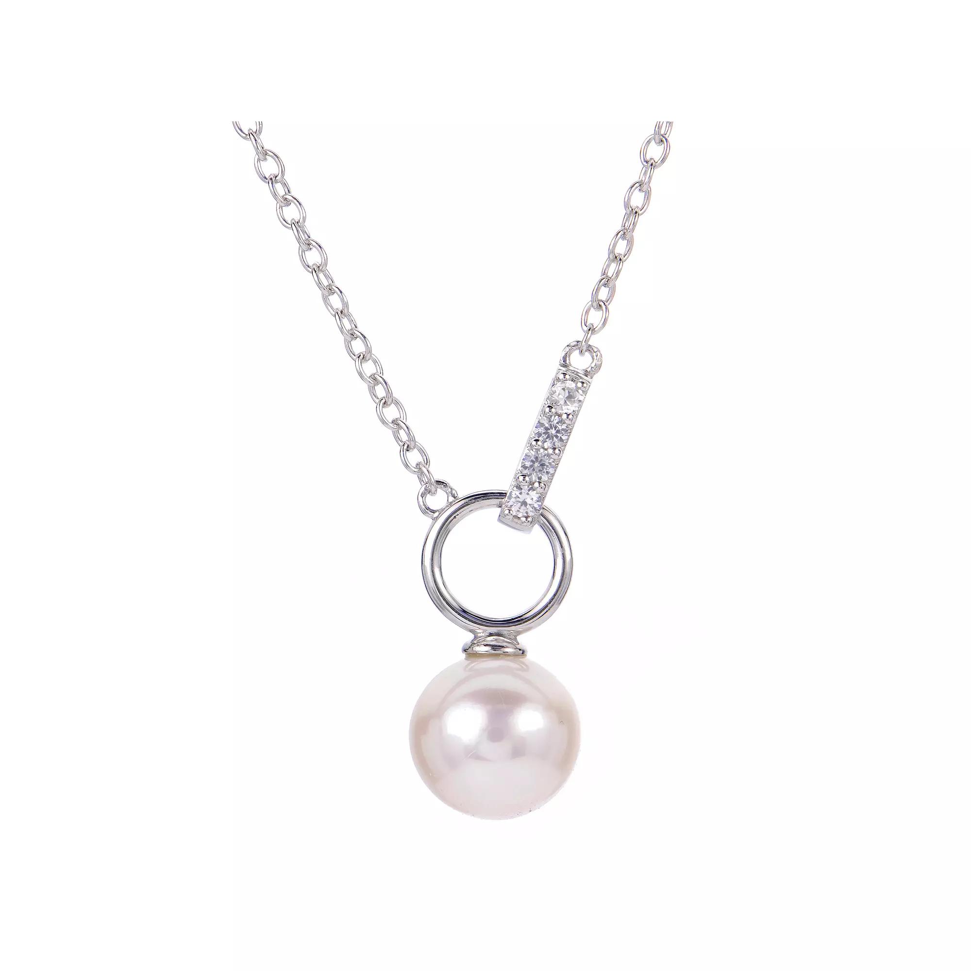 PearLustre by Imperial Sterling Silver Freshwater Cultured Pearl & Lab-Created White Sapphire Necklace, Womens Product Image