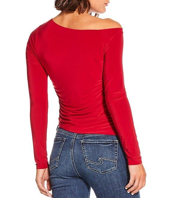 Moa Moa Off The Shoulder Long Sleeve Asymmetrical Hem Top Product Image