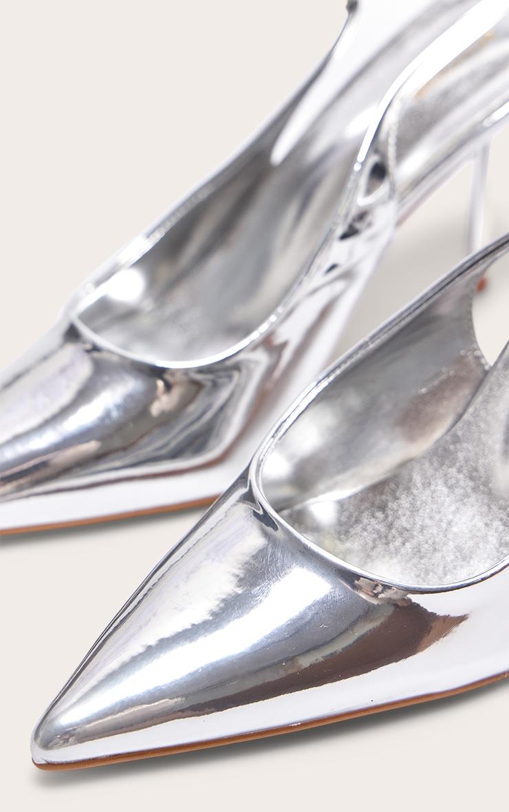 Silver PU Point Toe Sling Back Mid Heeled Courts Product Image