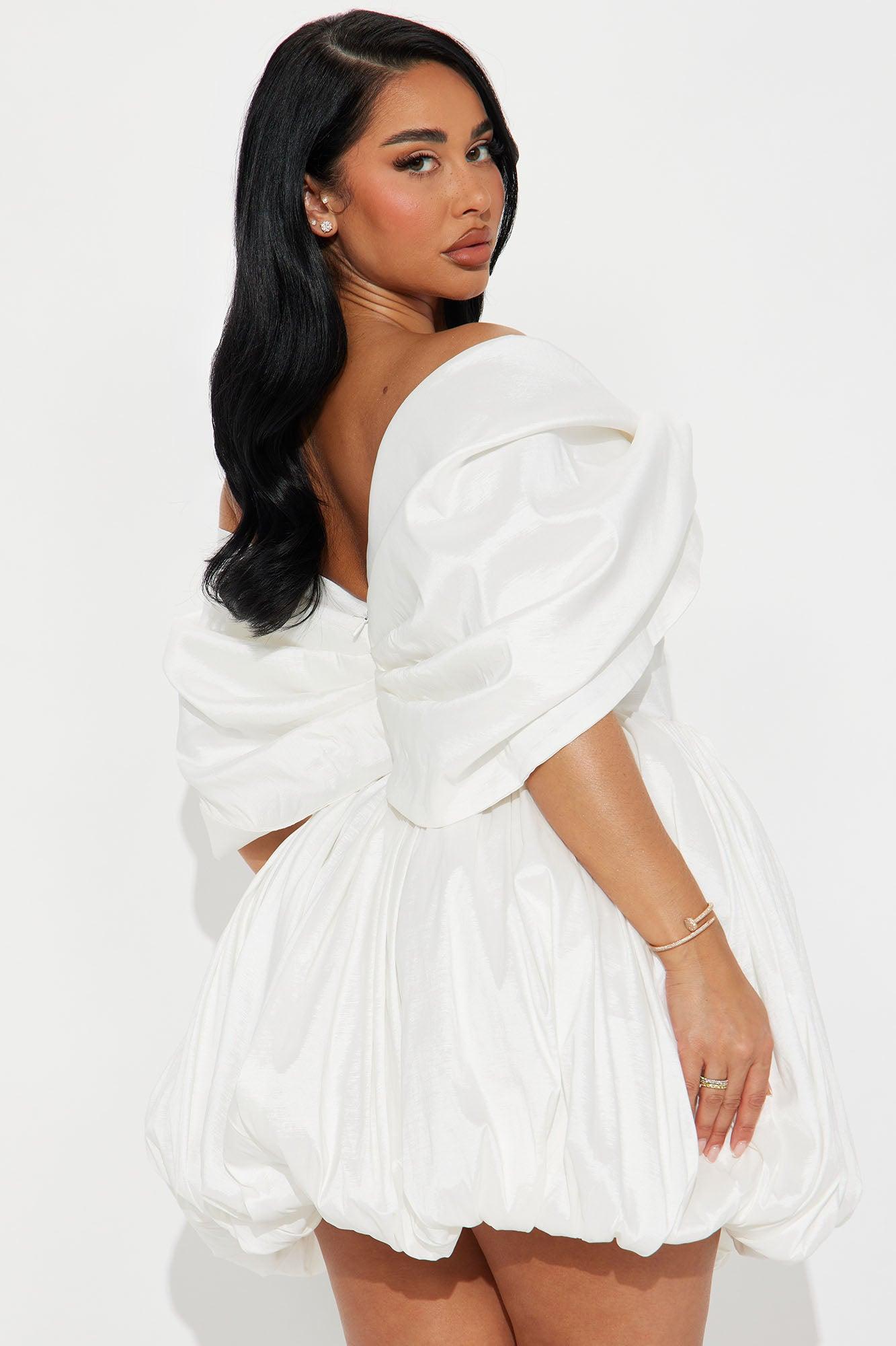 Heavenly Aura Satin Bubble Mini Dress - White Product Image