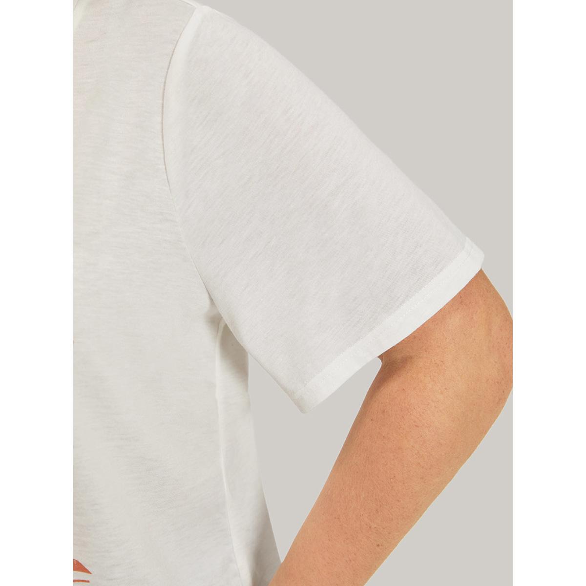 Plus Size Cactus & Letter Print Crew Neck T-shirt White Women Casual Printed Landscape Dailywear T-shirts BloomChic 28/5X Product Image