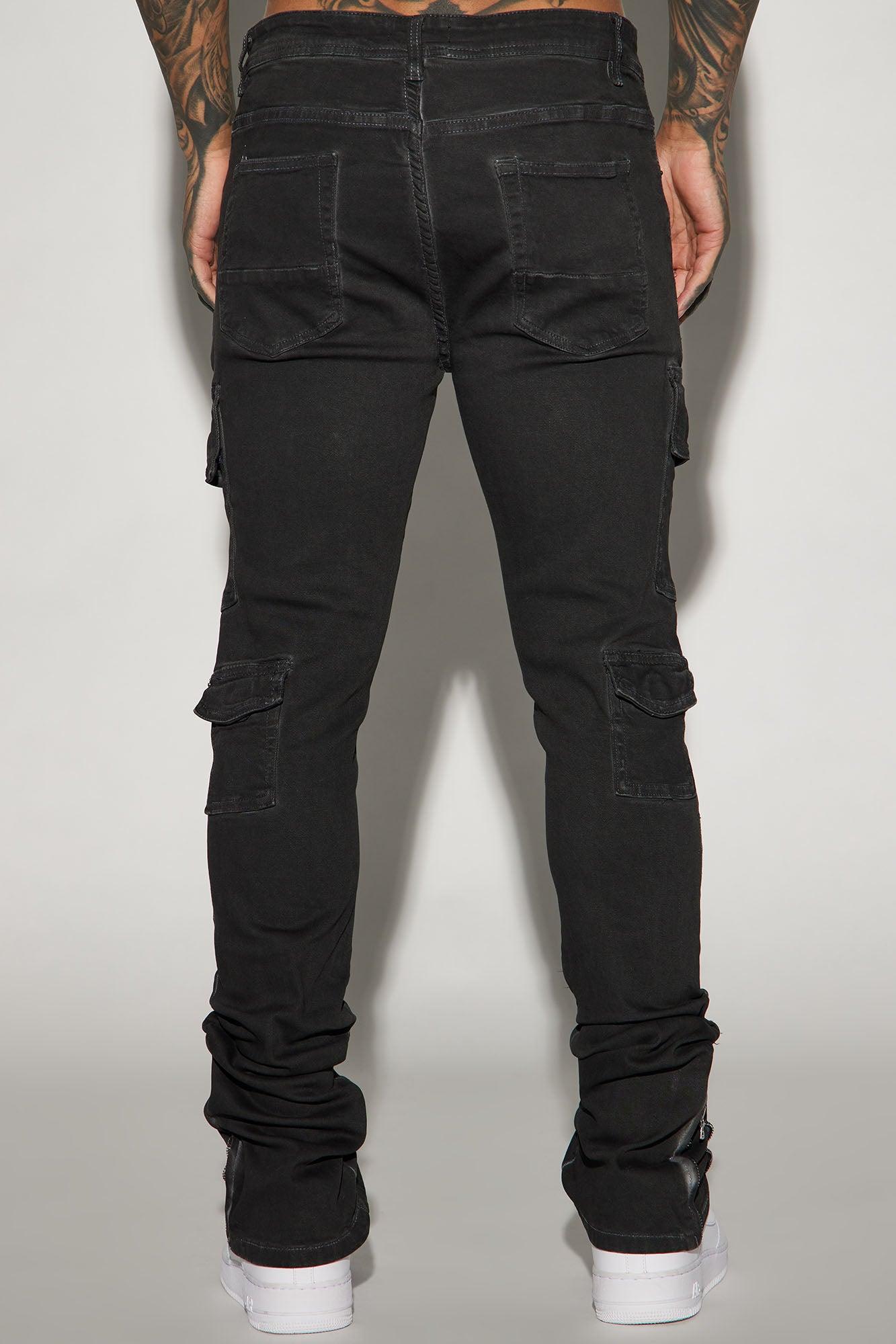 Triple Cargo Stacked Skinny Flare Jeans - Black Wash Product Image