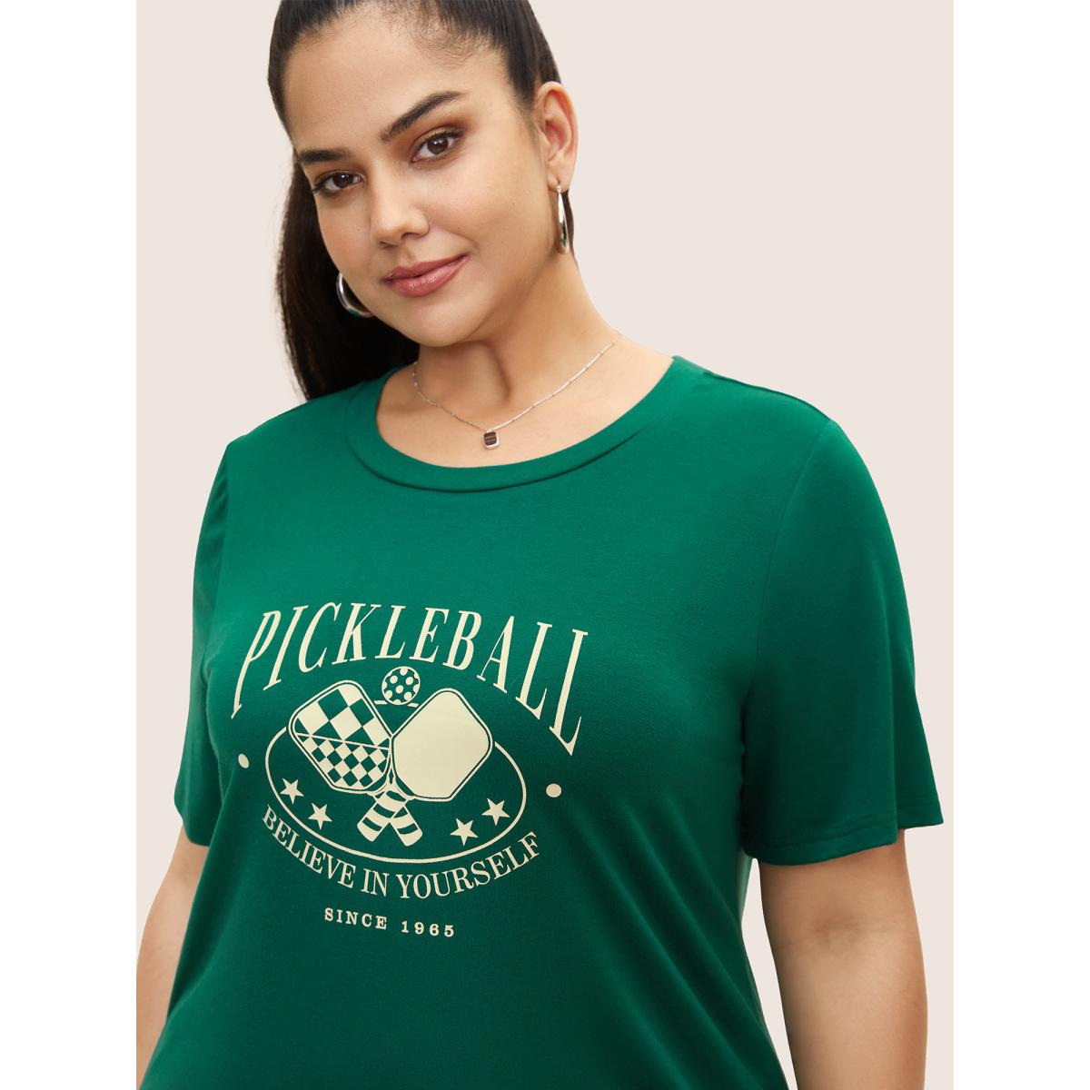 Plus Size Letter Print Crew Neck T-shirt Truegreen Women Casual Contrast Art&design Round Neck Everyday T-shirts BloomChic 10/M Product Image