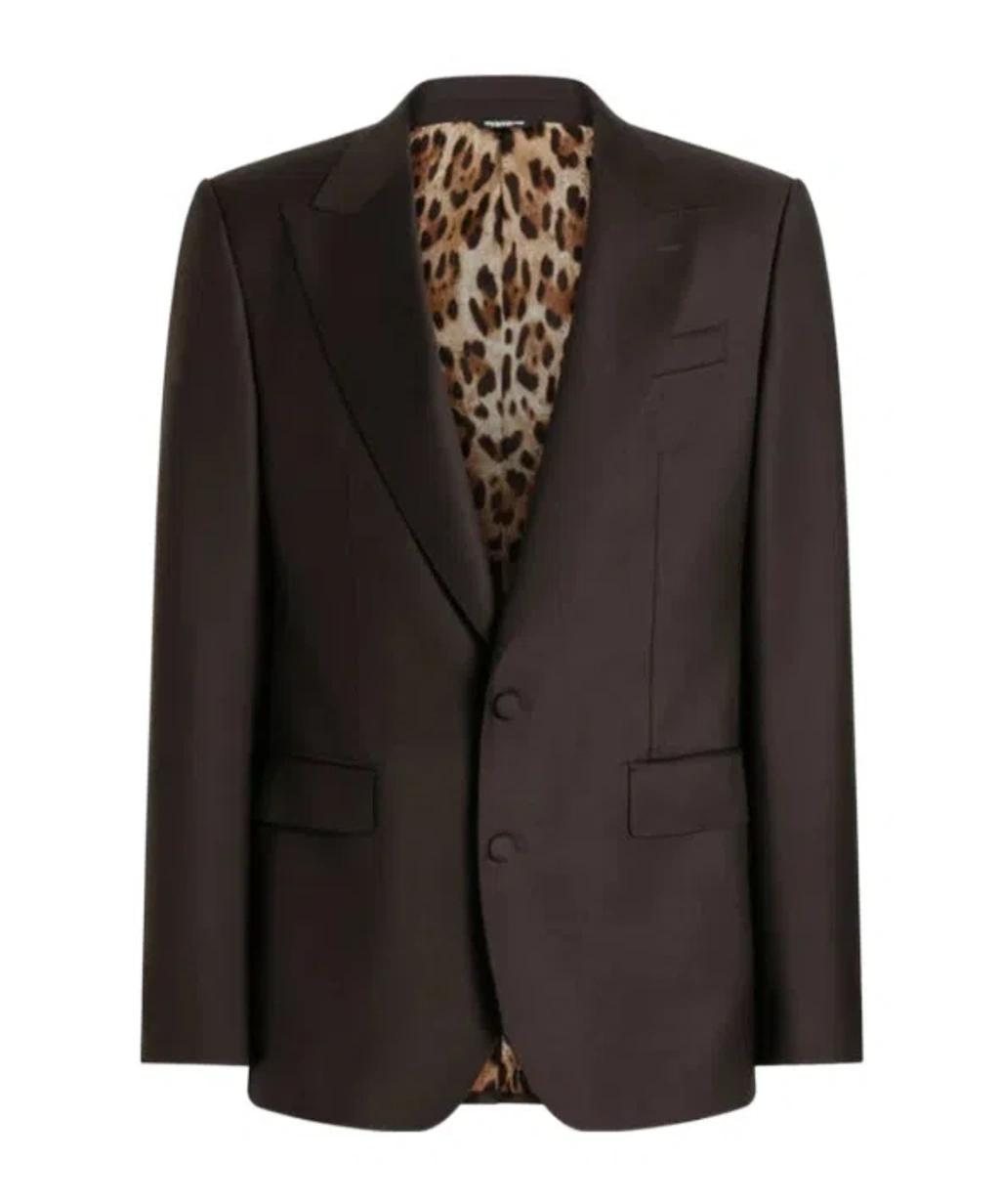 DOLCE & GABBANA Brown Single-breasted Jacket With Peak Revers In Wool Man In Green Product Image