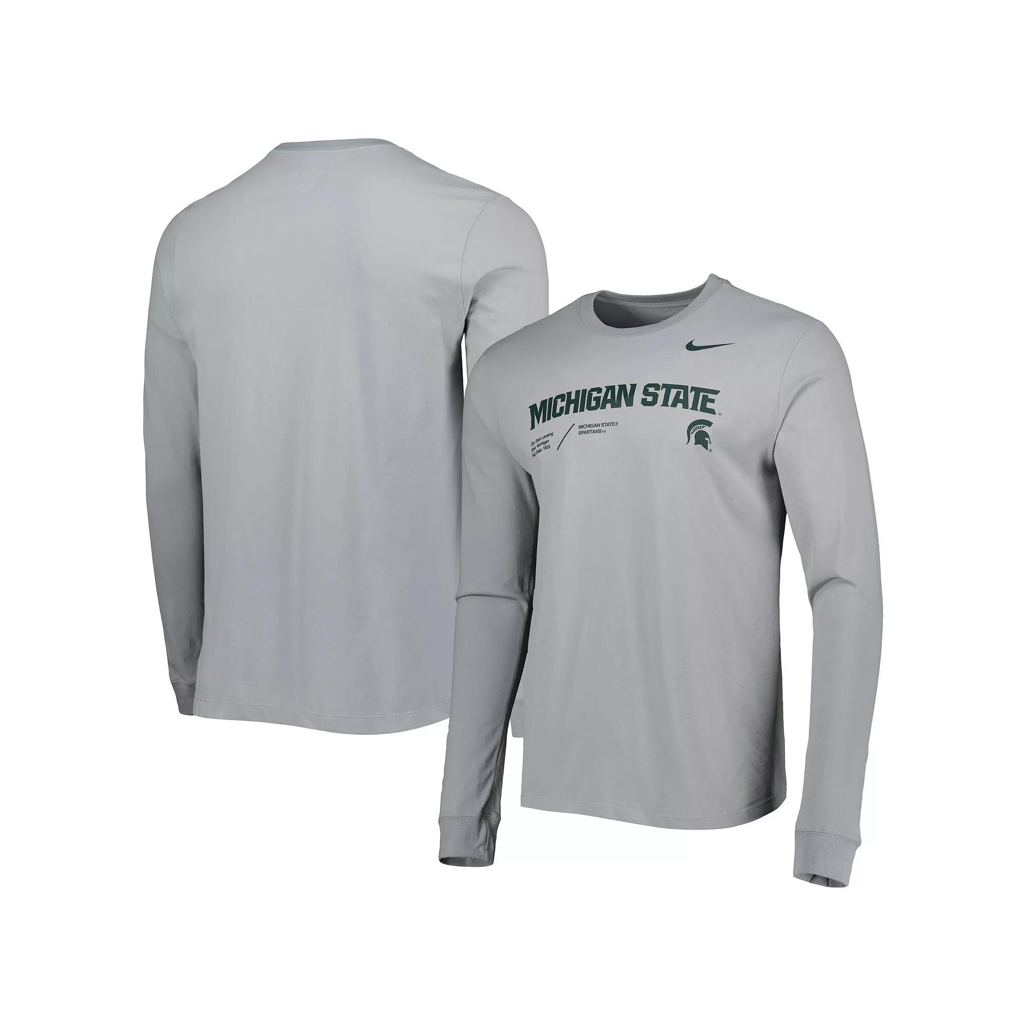 Men's Nike Gray Michigan State Spartans Team Practice Performance Long Sleeve T-Shirt, Size: 2XL, Grey Product Image