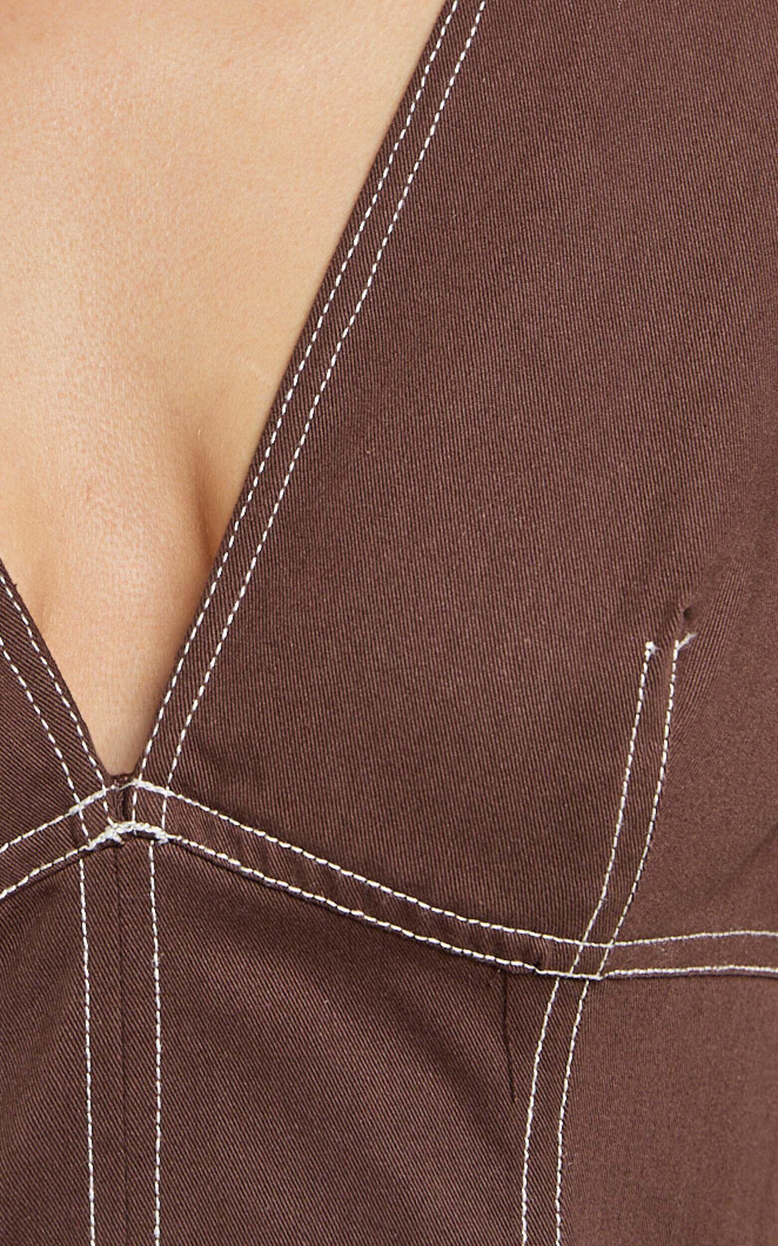 Tallie Mini Dress - Linen Puff Sleeve A Line Dress in Chocolate Product Image