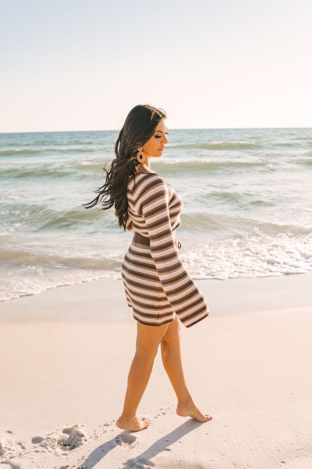 Brown Crochet Striped Sweater - FINAL SALE Product Image