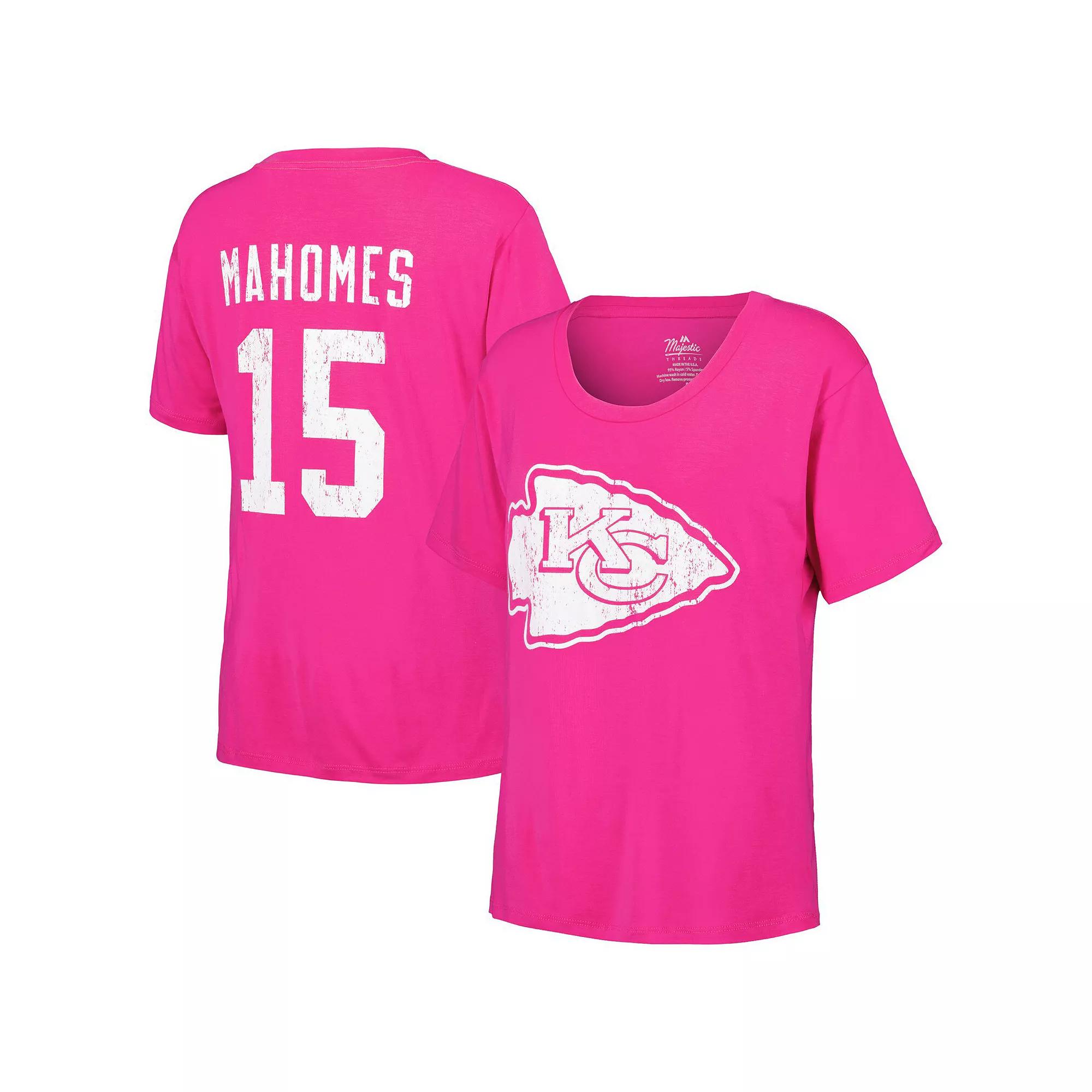 Women's Majestic Threads Patrick Mahomes Pink Kansas City Chiefs Name & Number T-Shirt,  Product Image