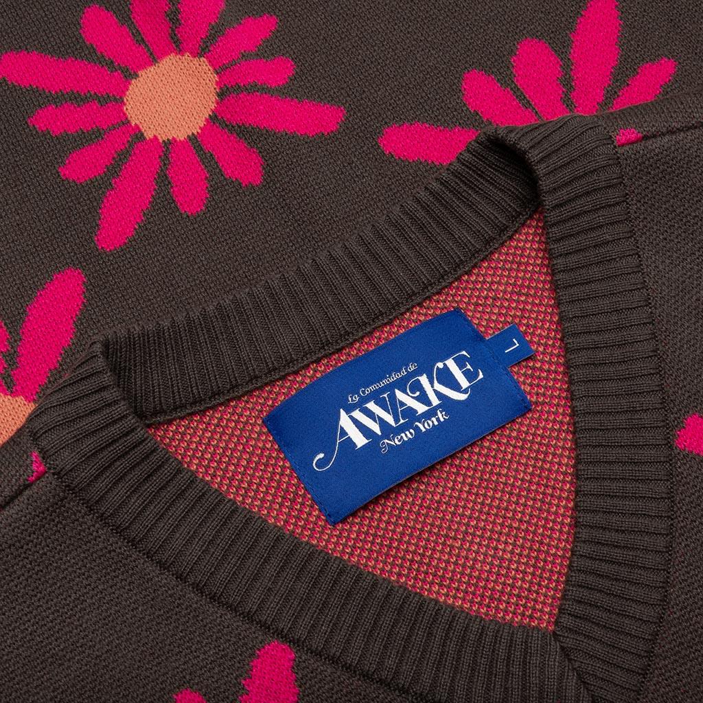 Checkered Floral Sweater Vest - Brown Floral Male Product Image