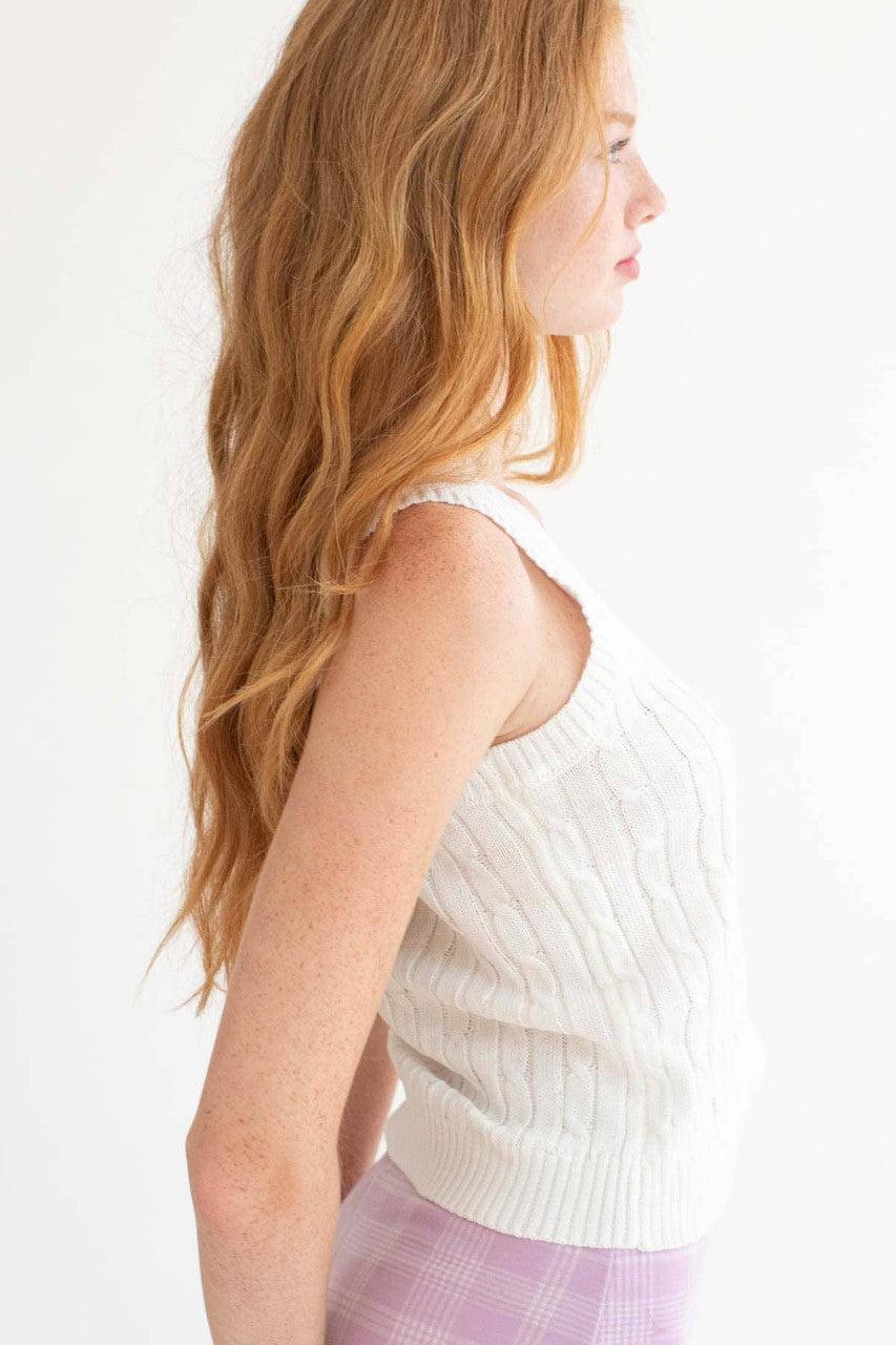 White Cable Knit Sweater Vest Product Image
