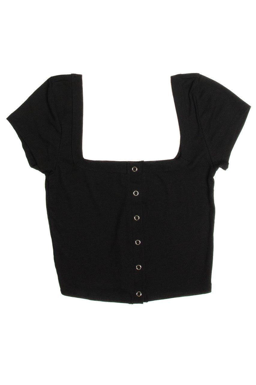 Black Square Neck Button Front Crop Tee Product Image