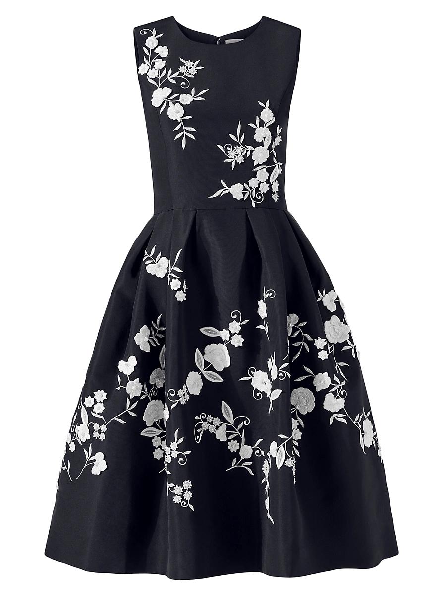 Womens Silk Embroidered Fit & Flare Midi-Dress Product Image
