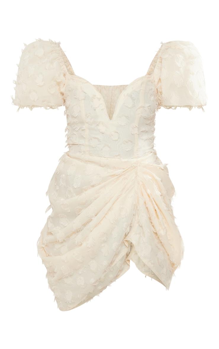 Cream Textured Underwired Plunge Drape Bodycon Dress Product Image