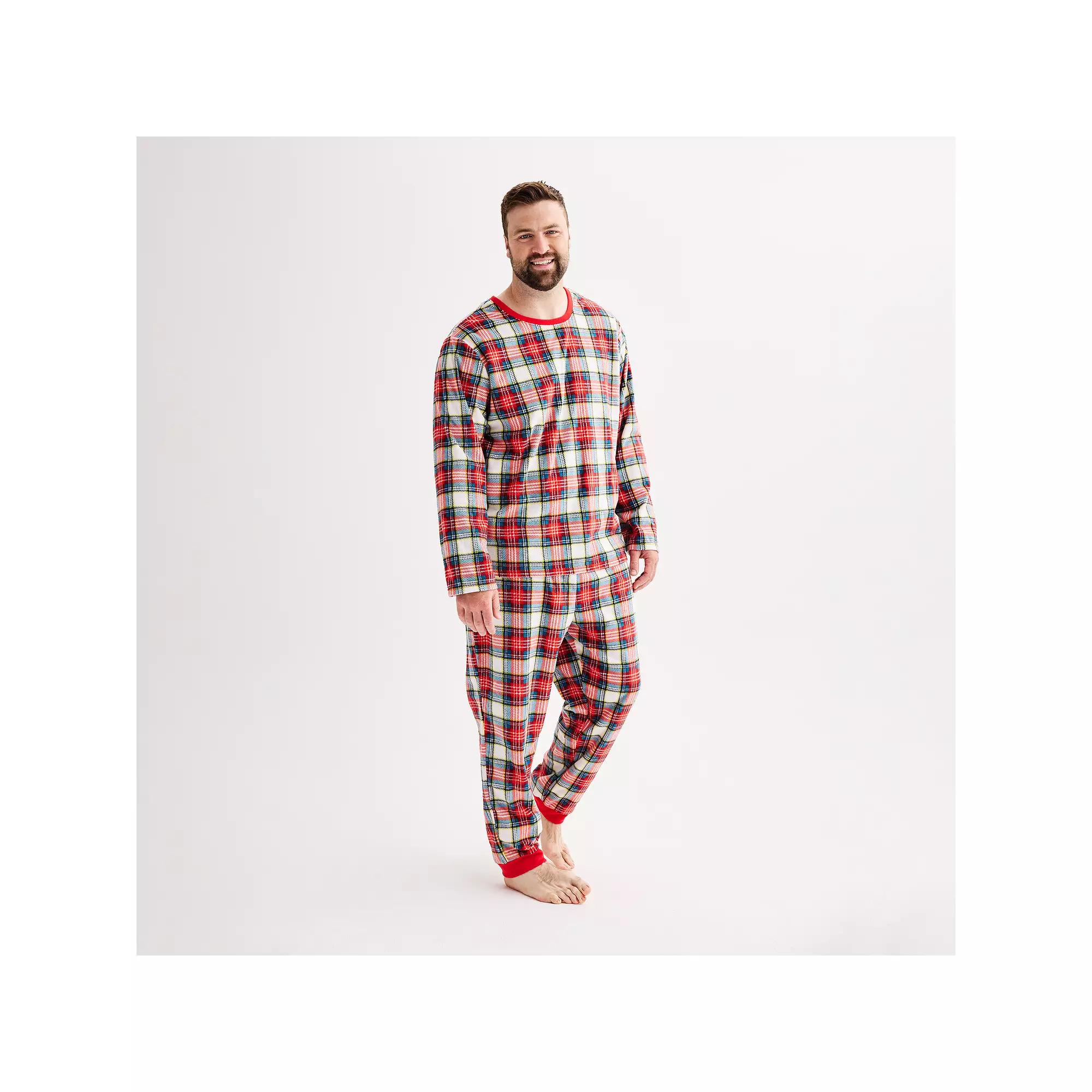 Big & Tall Jammies For Your Families® Jingle Bell Rock Pajama Top & Jogger Pajama Bottoms Set, Men's, Size: 3XLT, Holiday Plaid Product Image