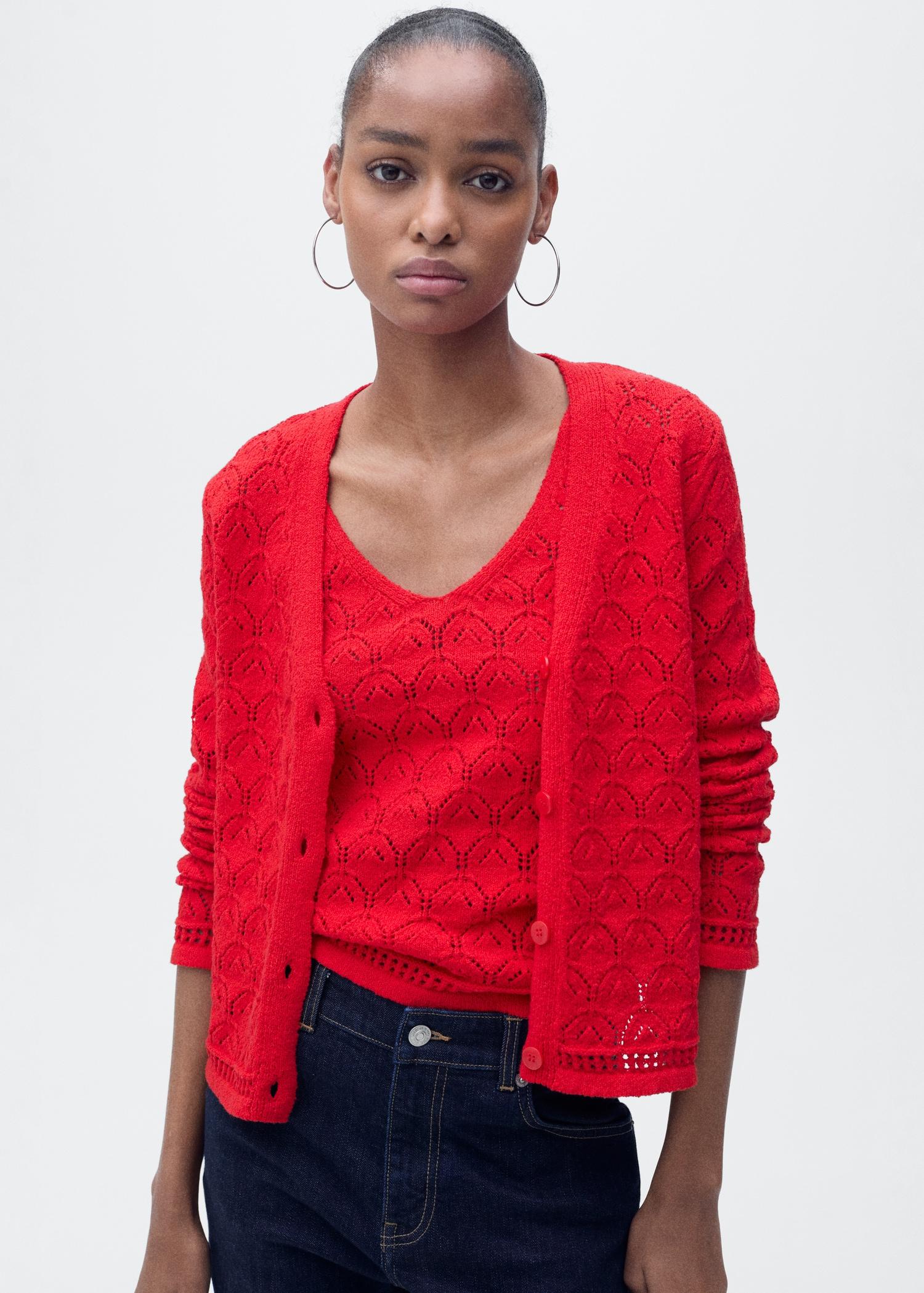 Openwork detail knit cardigan - Women | MANGO USA Product Image
