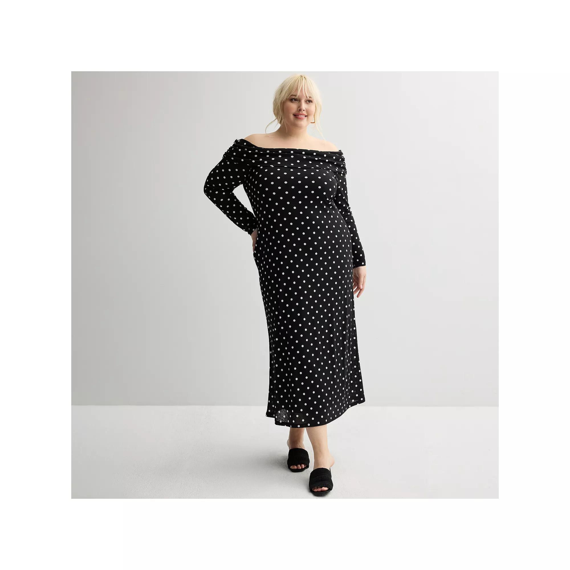 Plus Size INTEMPO™ Off Shoulder Dress, Women's, Size: 2XL, Polka Dot Product Image