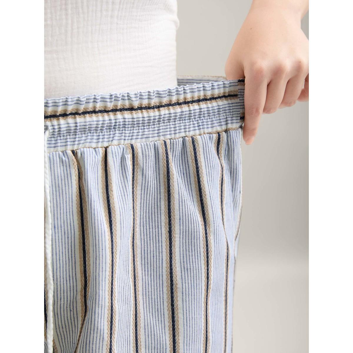 Plus Size Stripes Tassels Straight-Leg Shorts Women LightBlue Resort Drawstring Straight Leg Vacation Shorts BloomChic 30/6X Product Image