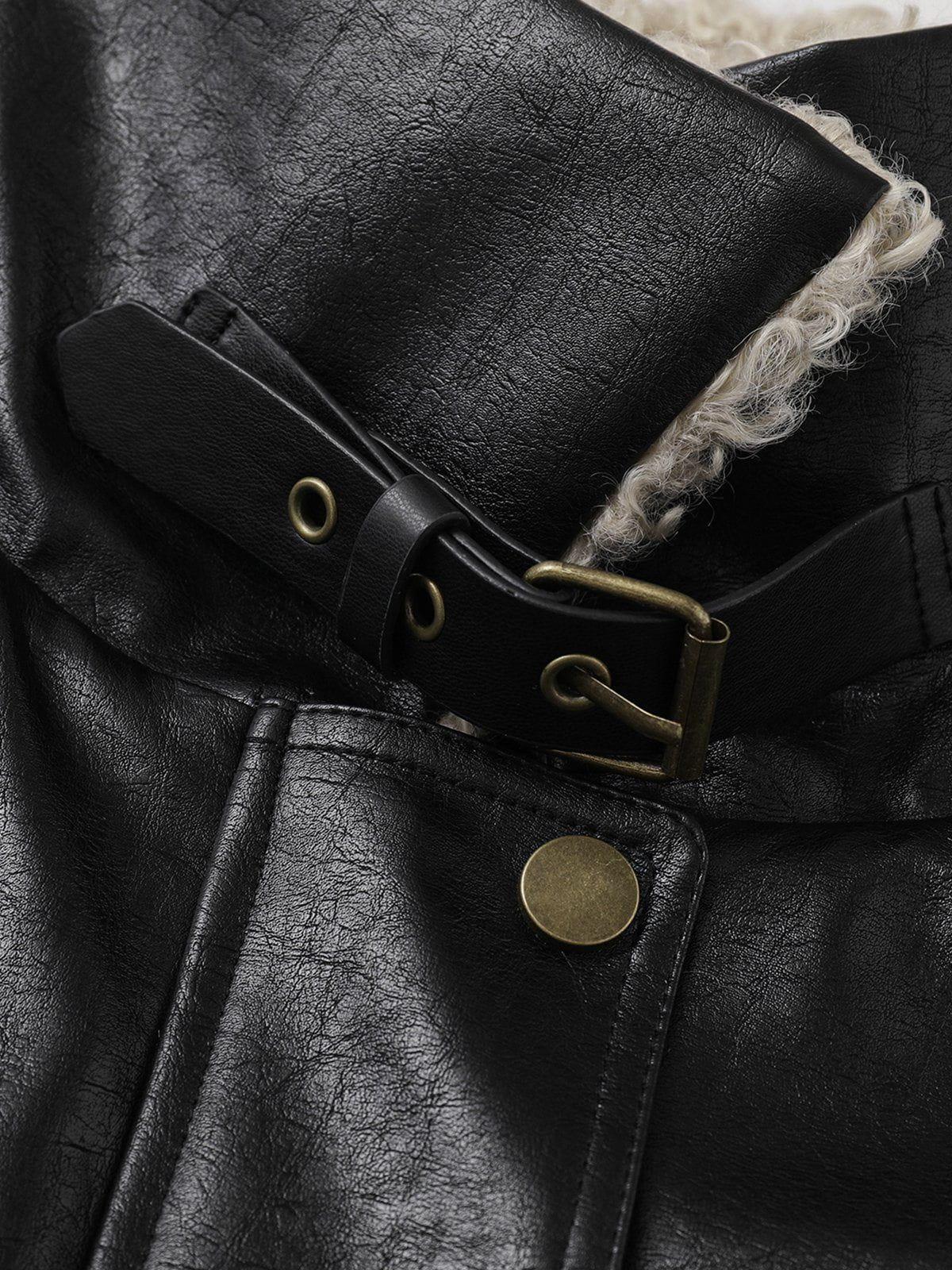 Aelfric Eden Plush Collar Faux Leather Jacket Product Image