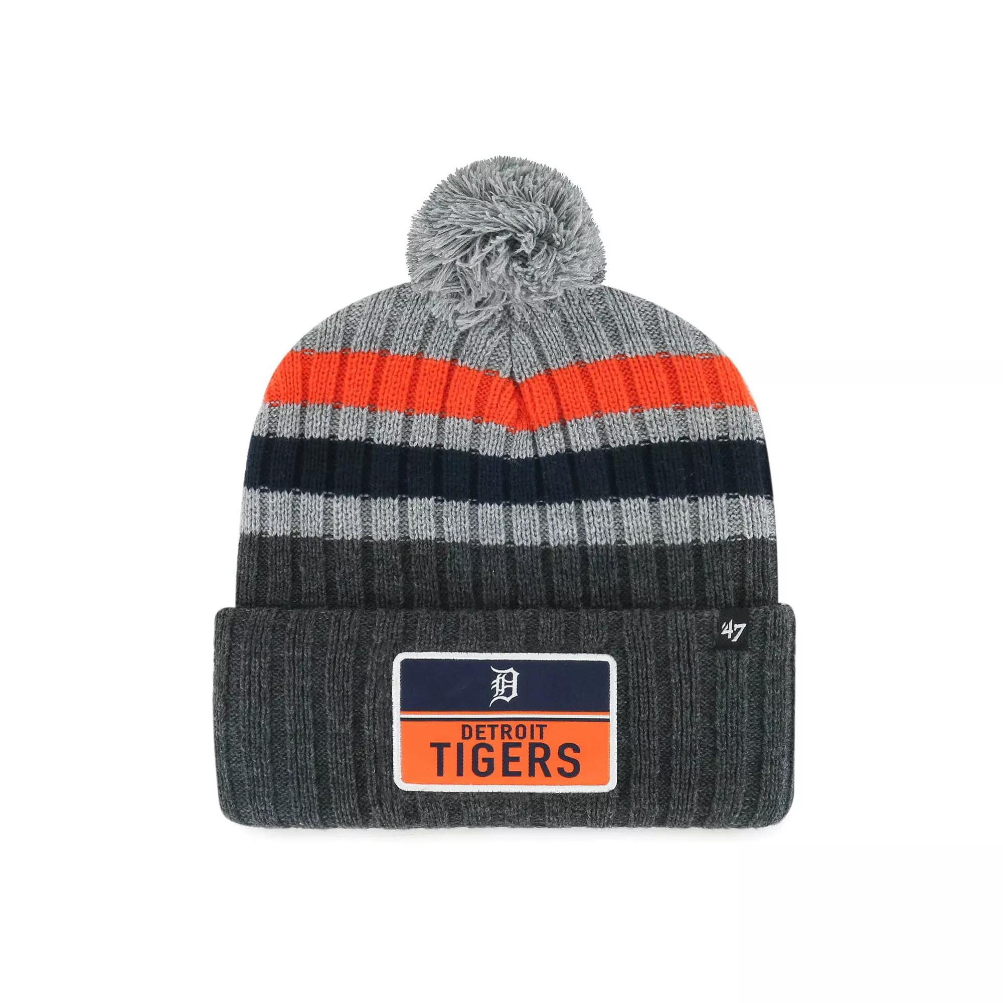 Men's '47 Gray Detroit Tigers Stack Cuffed Knit Hat with Pom, Grey Product Image