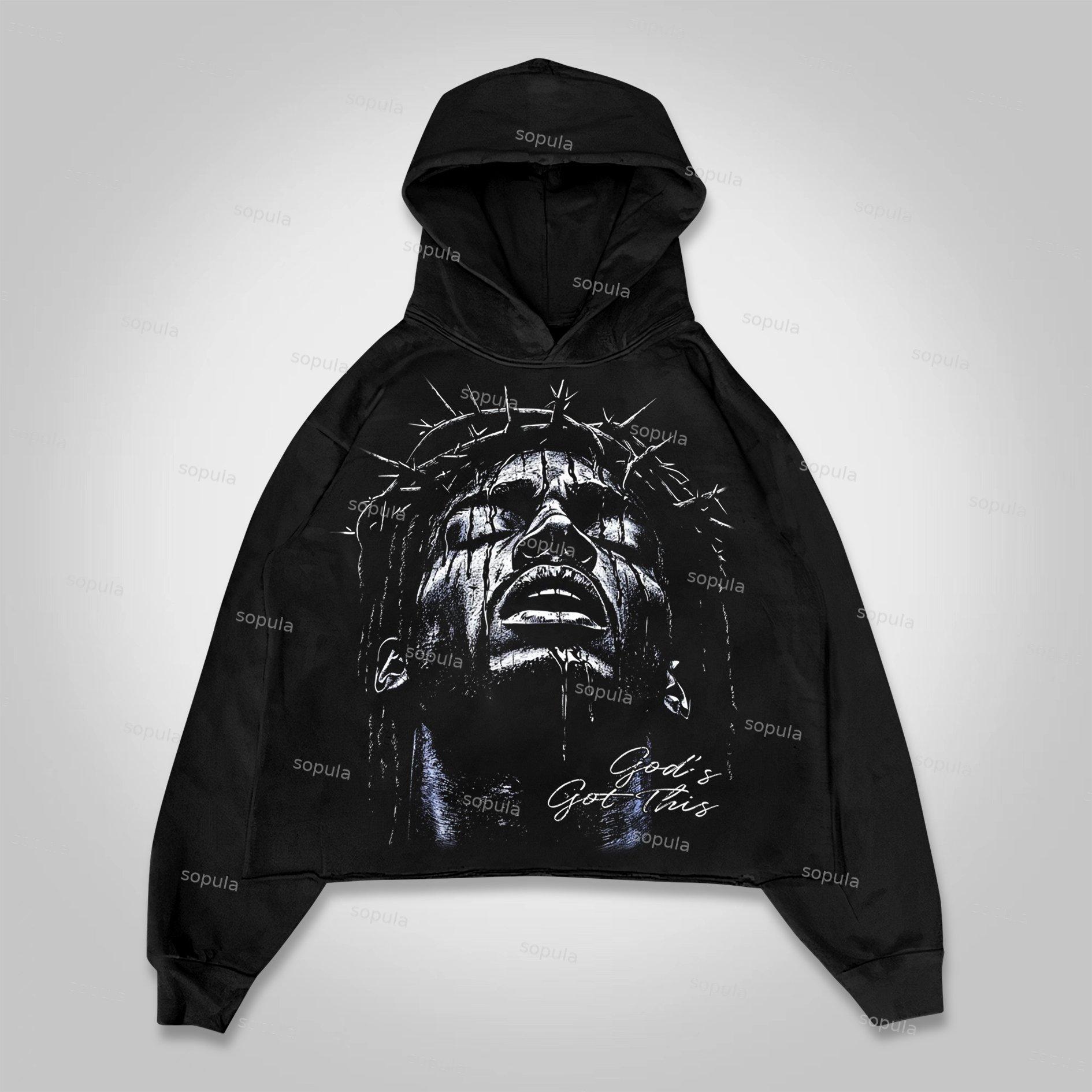 Sopula God's Got This Vintage Jesus Graphic Cropped Hoodie Product Image