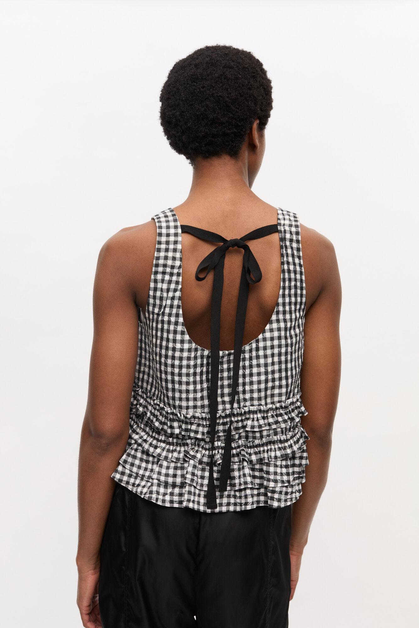 Crinkled Check Frill Top Product Image